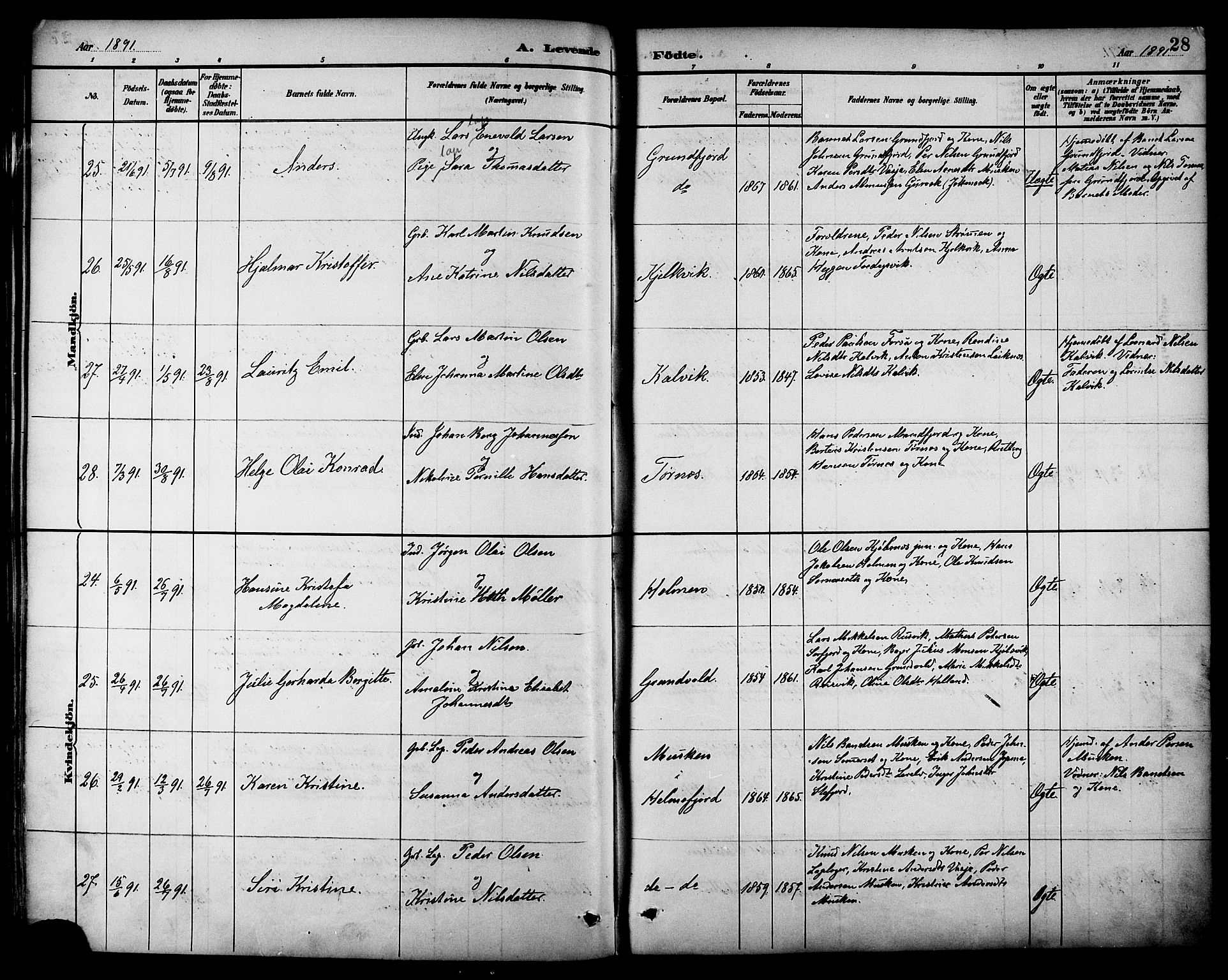 Ministerialprotokoller, klokkerbøker og fødselsregistre - Nordland, AV/SAT-A-1459/861/L0869: Ministerialbok nr. 861A04, 1889-1903, s. 28