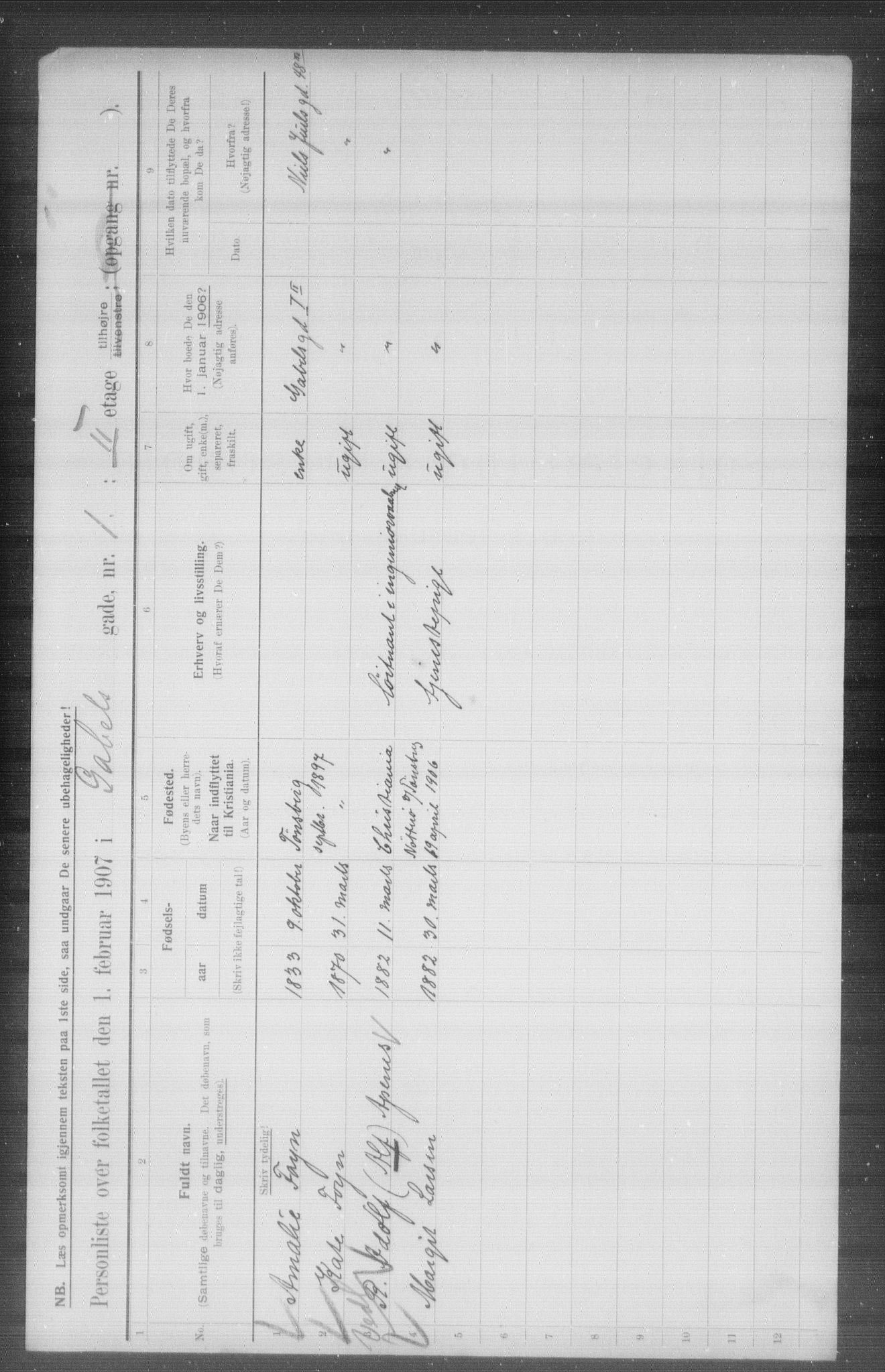 OBA, Kommunal folketelling 1.2.1907 for Kristiania kjøpstad, 1907, s. 14486