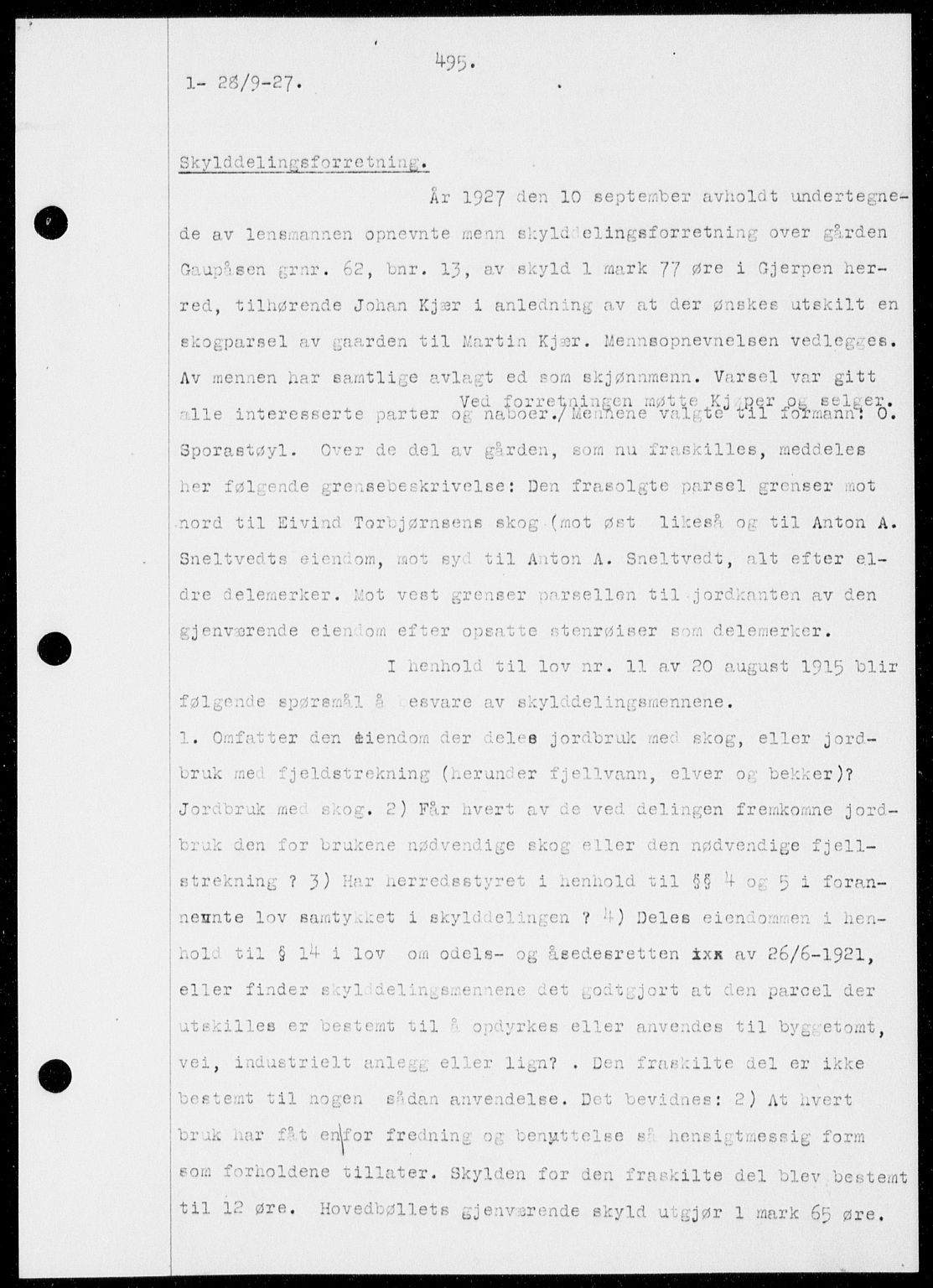 Gjerpen sorenskriveri, SAKO/A-216/G/Ga/Gaa/L0048: Pantebok nr. I 48 og 50-51, 1926-1928, Tingl.dato: 28.09.1927