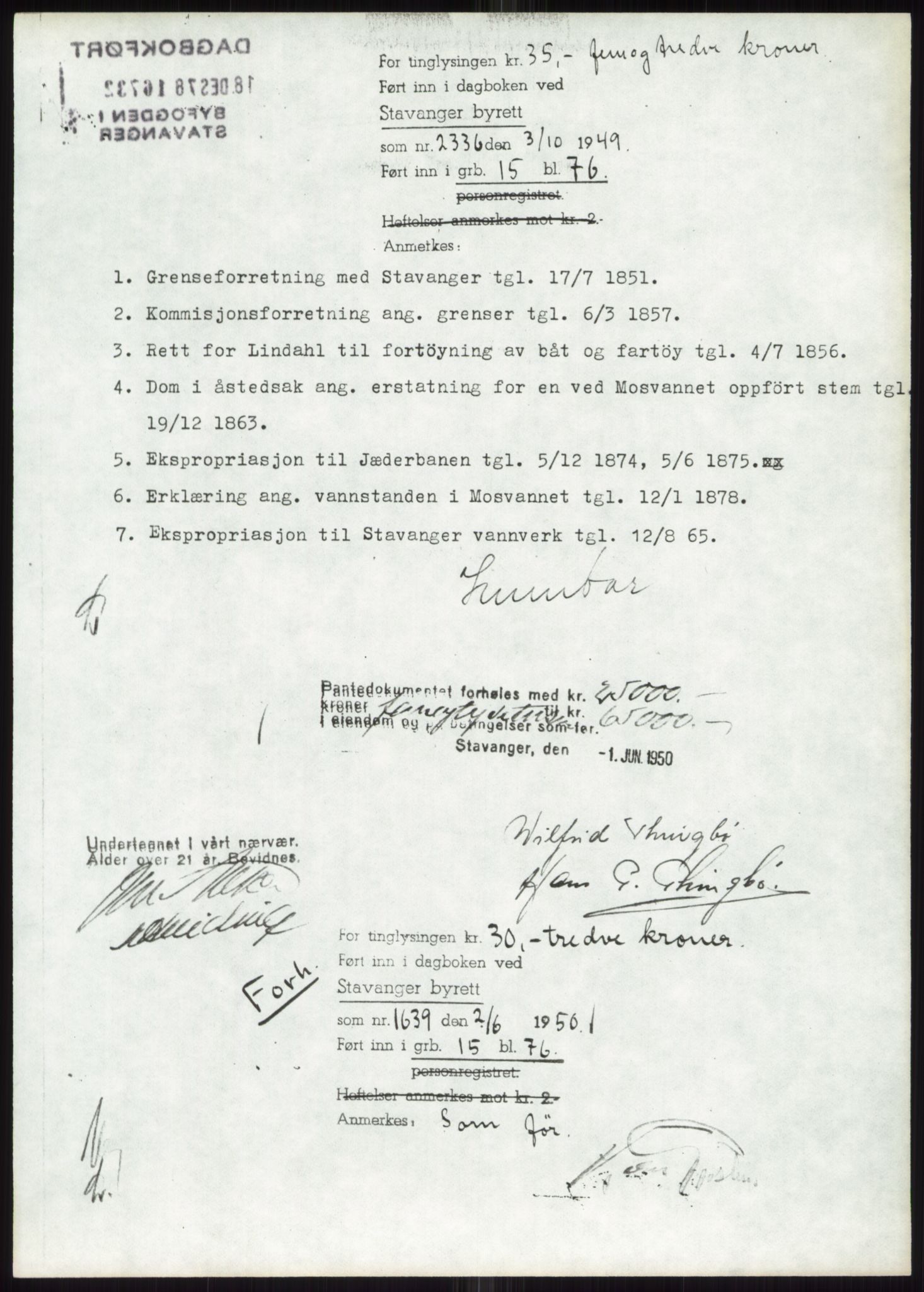 Stavanger byrett, AV/SAST-A-100455/002/G/Gb/L0032: Pantebok, 1947-1950, Dagboknr: 2336/1949