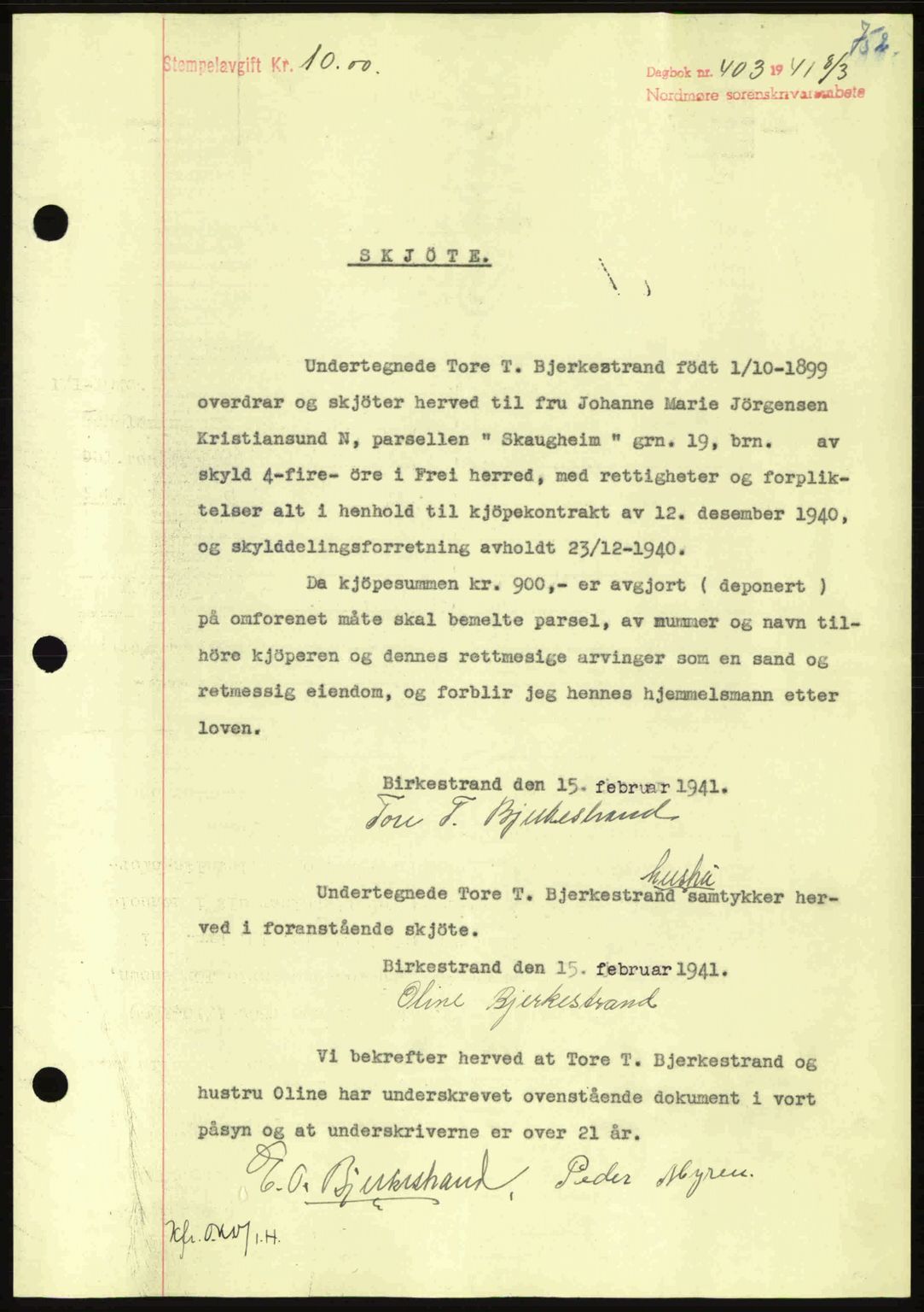 Nordmøre sorenskriveri, SAT/A-4132/1/2/2Ca: Pantebok nr. A89, 1940-1941, Dagboknr: 403/1941