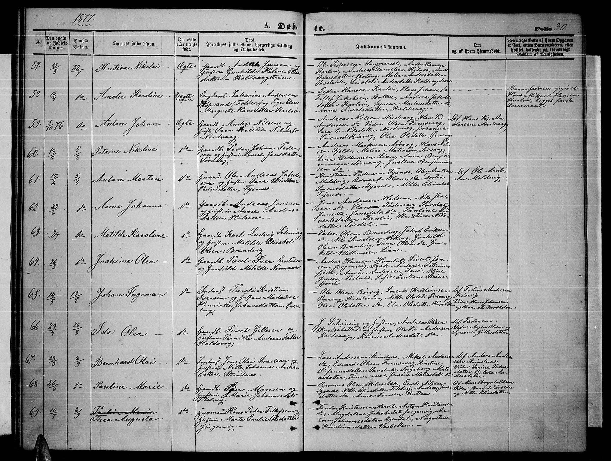 Ministerialprotokoller, klokkerbøker og fødselsregistre - Nordland, AV/SAT-A-1459/859/L0858: Klokkerbok nr. 859C04, 1873-1886, s. 30