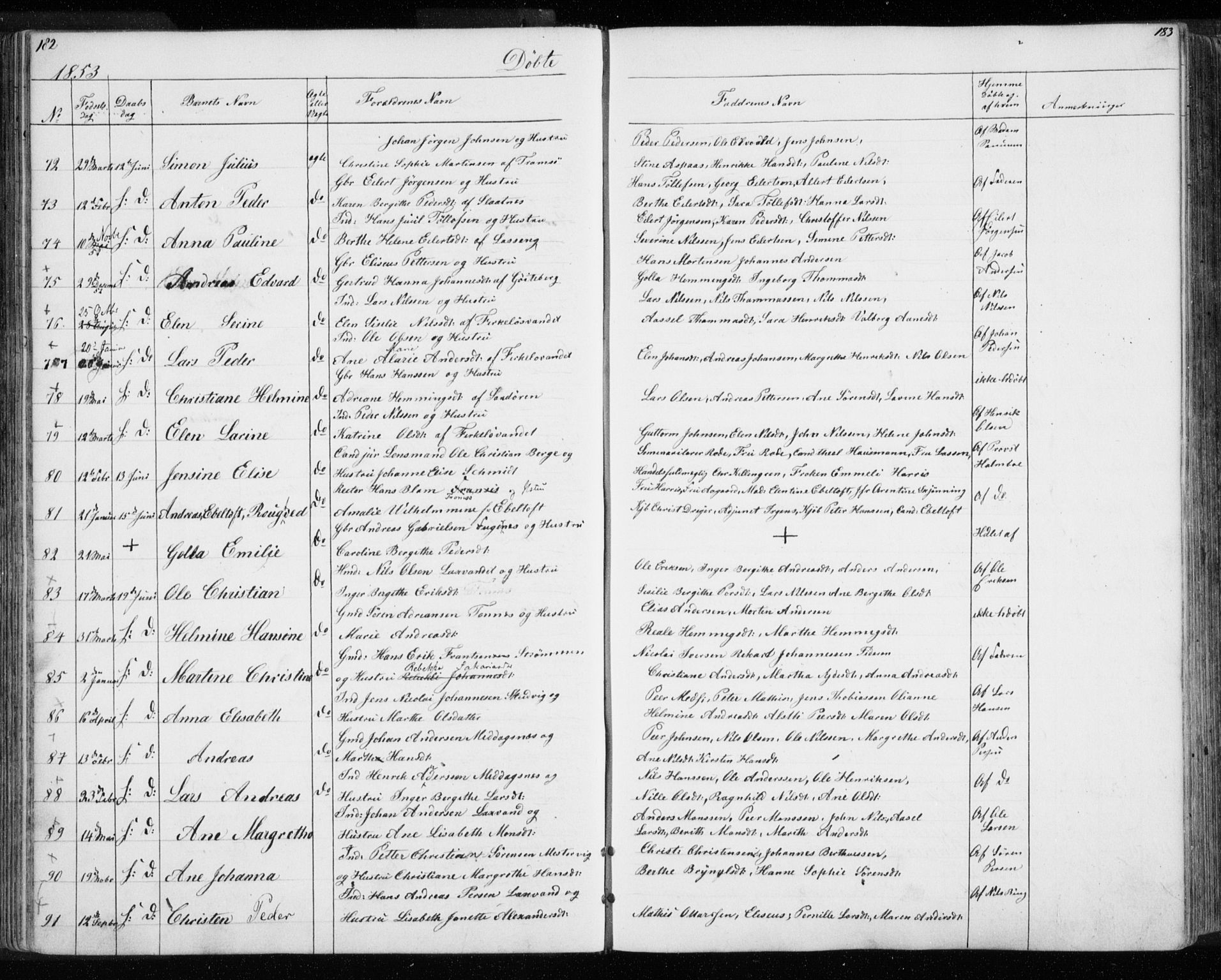 Tromsø sokneprestkontor/stiftsprosti/domprosti, AV/SATØ-S-1343/G/Gb/L0005klokker: Klokkerbok nr. 5, 1846-1857, s. 182-183