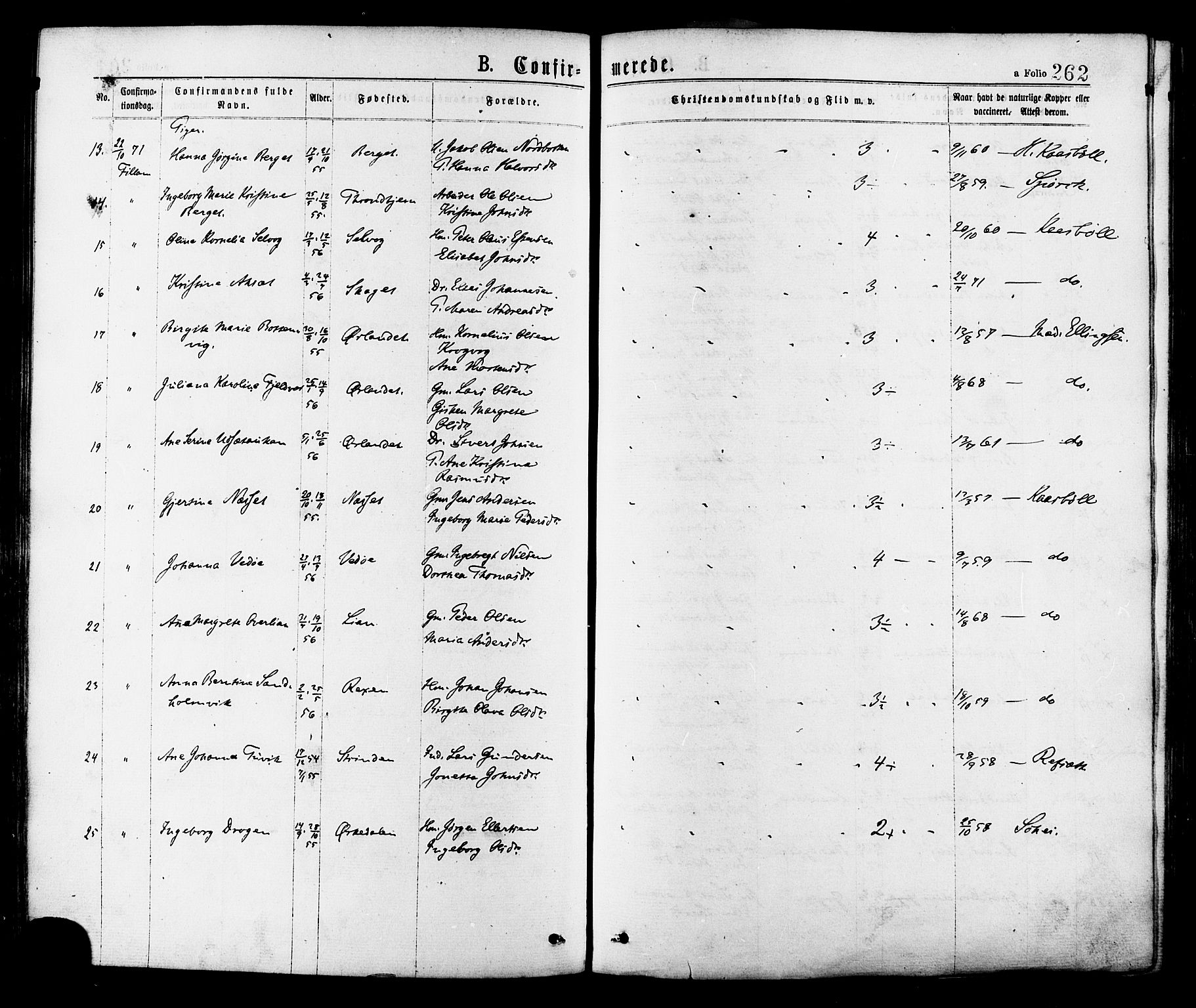 Ministerialprotokoller, klokkerbøker og fødselsregistre - Sør-Trøndelag, AV/SAT-A-1456/634/L0532: Ministerialbok nr. 634A08, 1871-1881, s. 262