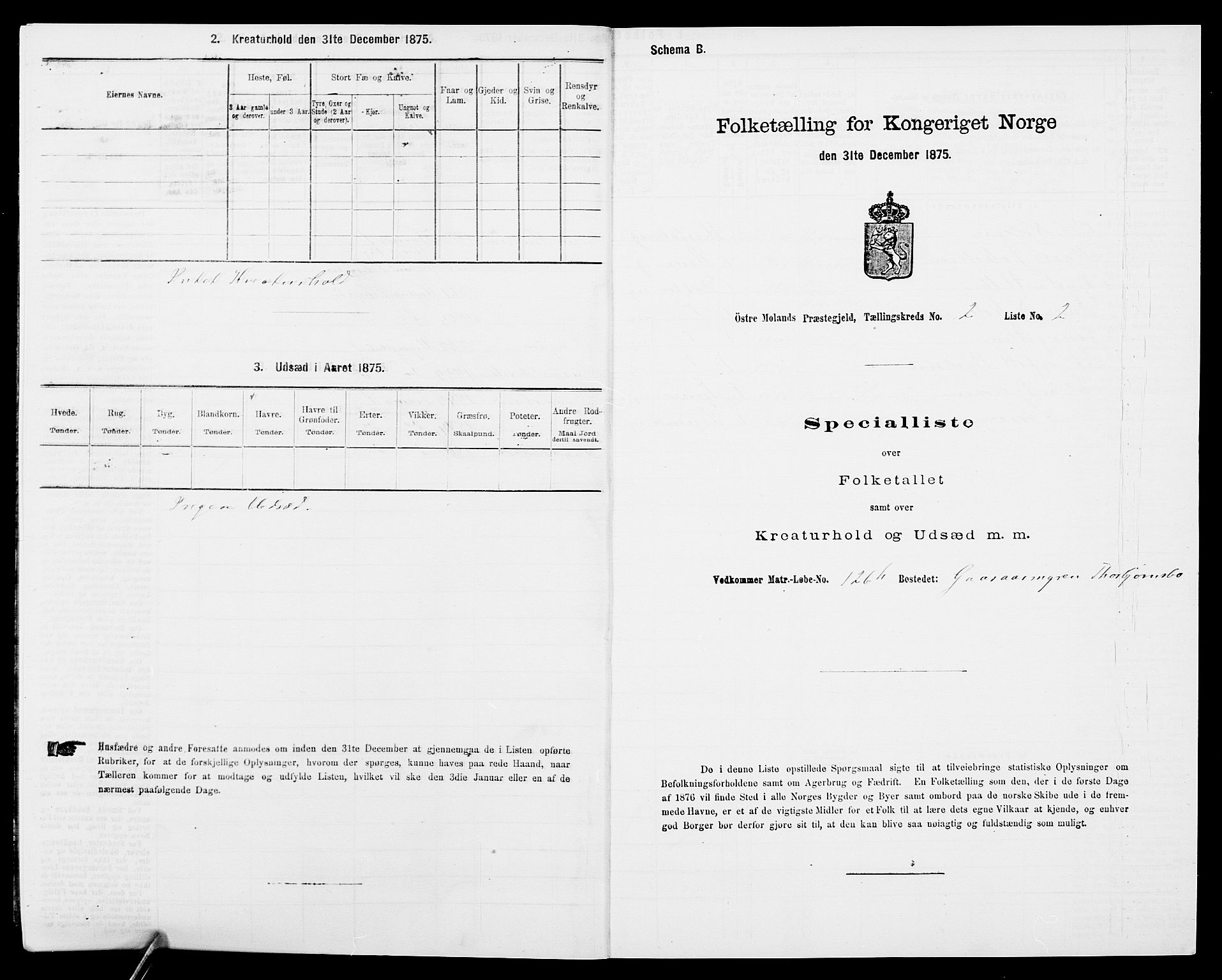 SAK, Folketelling 1875 for 0918P Austre Moland prestegjeld, 1875, s. 462