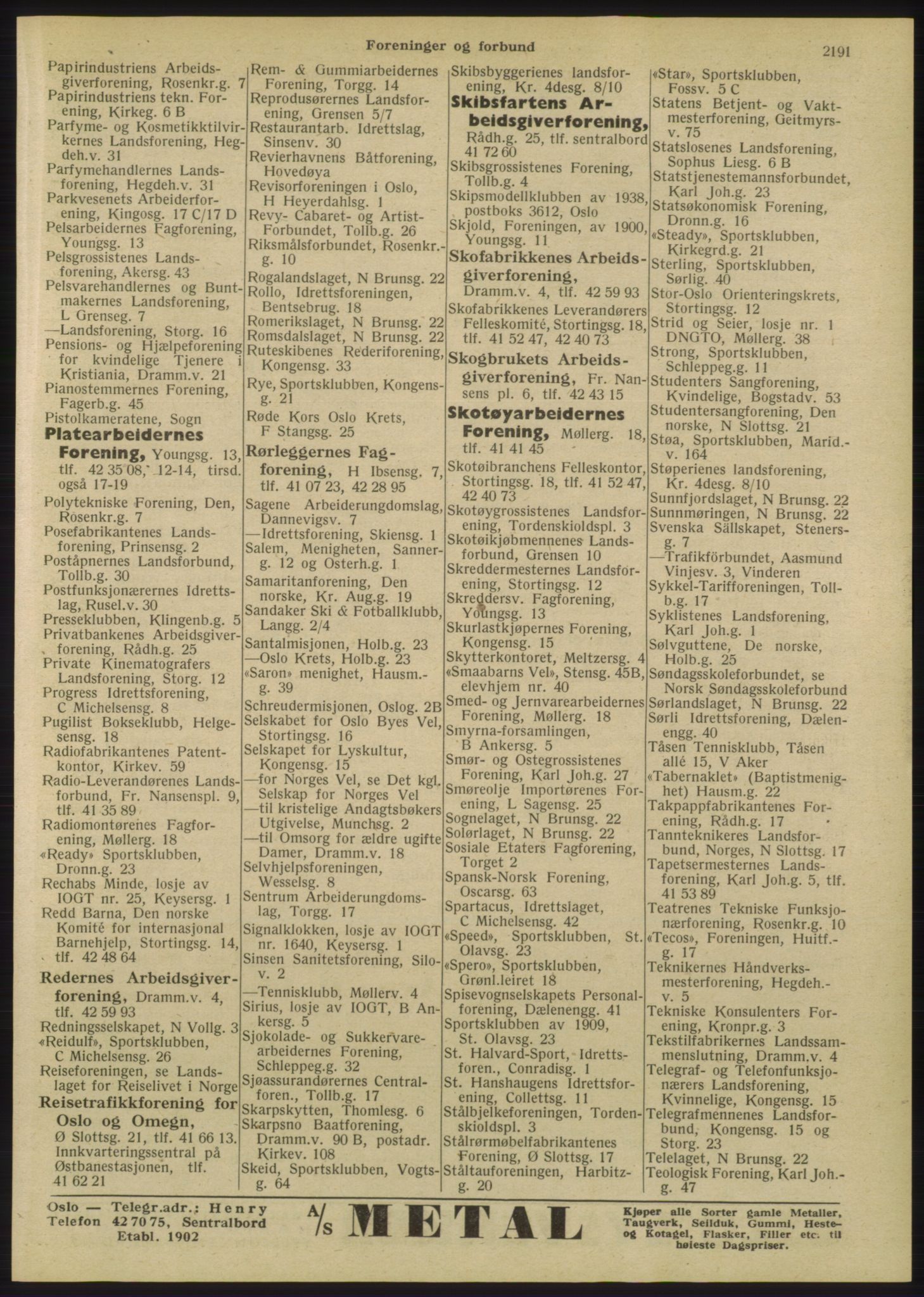 Kristiania/Oslo adressebok, PUBL/-, 1947, s. 2191