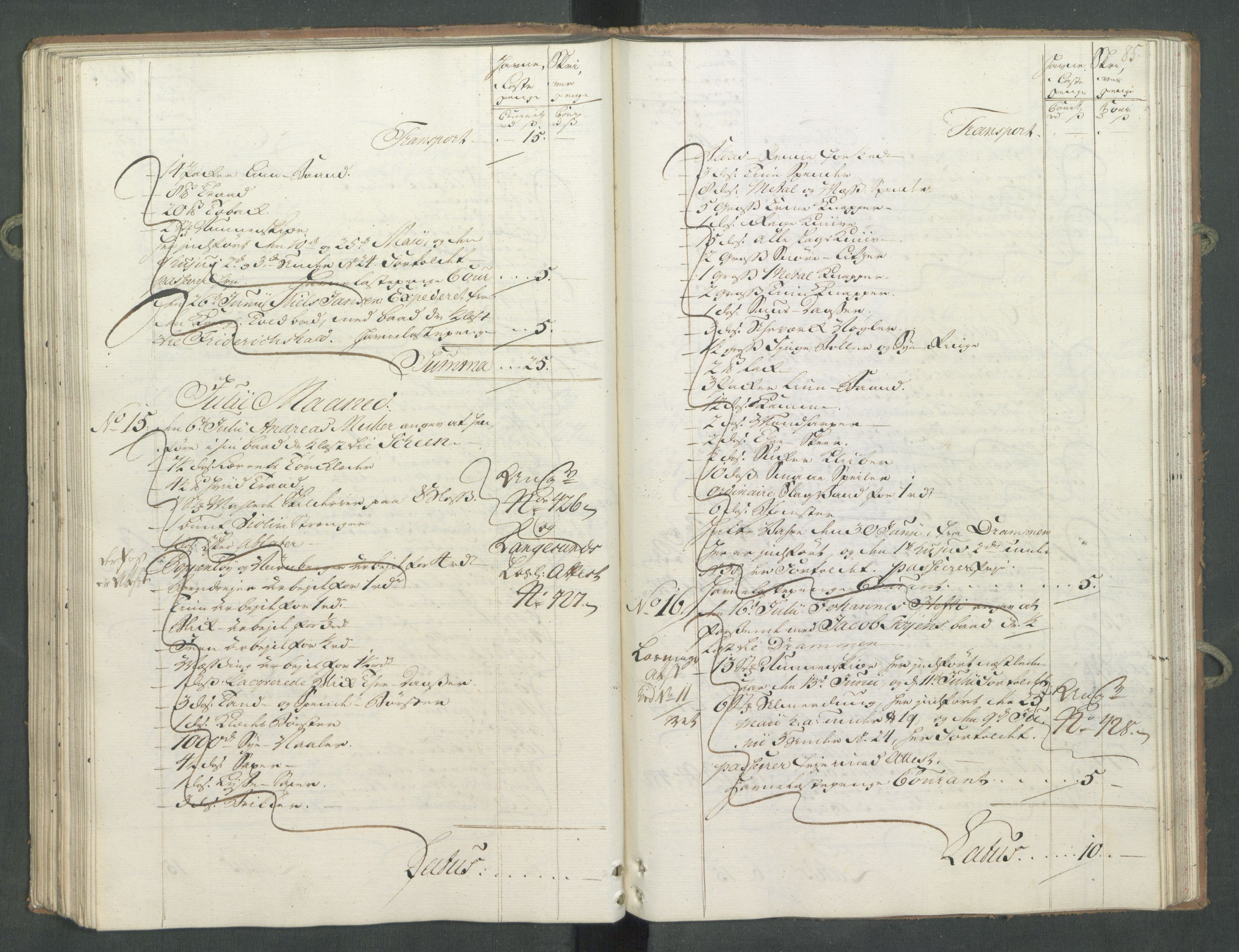 Generaltollkammeret, tollregnskaper, AV/RA-EA-5490/R10/L0024/0001: Tollregnskaper Tønsberg / Inngående hovedtollbok, 1762, s. 84b-85a