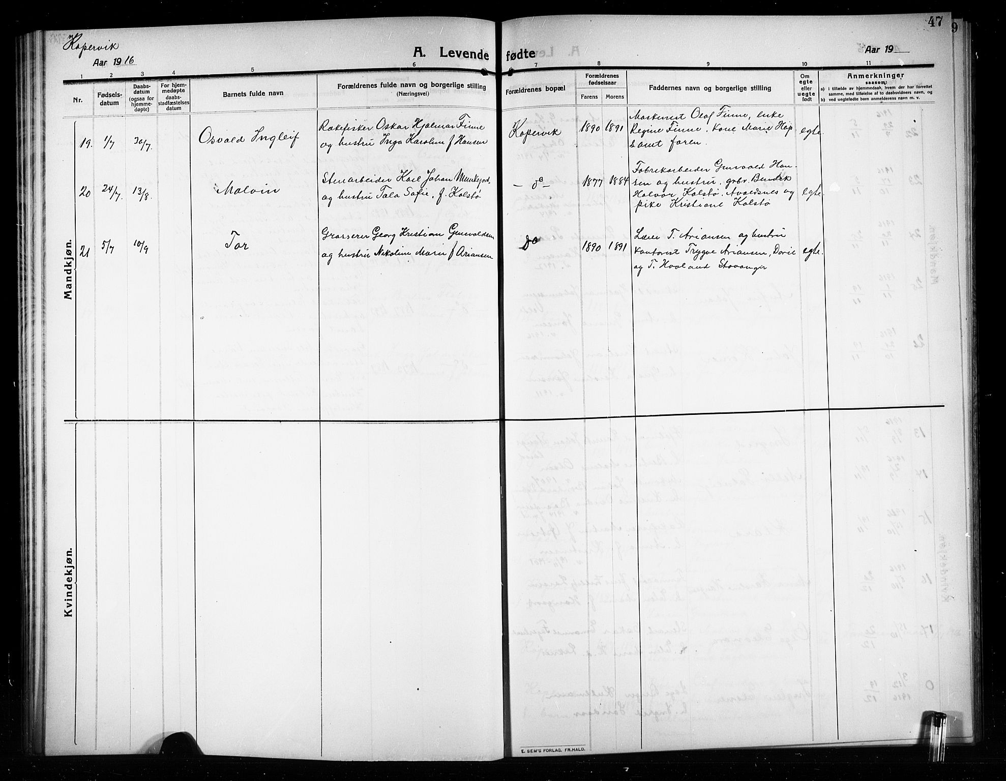 Kopervik sokneprestkontor, AV/SAST-A-101850/H/Ha/Hab/L0005: Klokkerbok nr. B 5, 1909-1918, s. 47