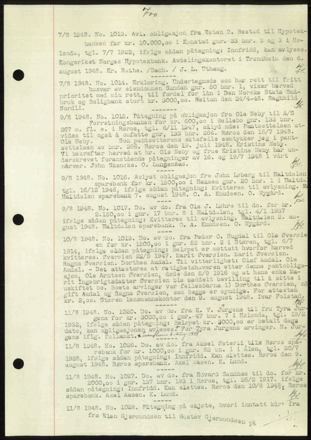 Gauldal sorenskriveri, SAT/A-0014/1/2/2C: Pantebok nr. A6, 1948-1948, Dagboknr: 1013/1948