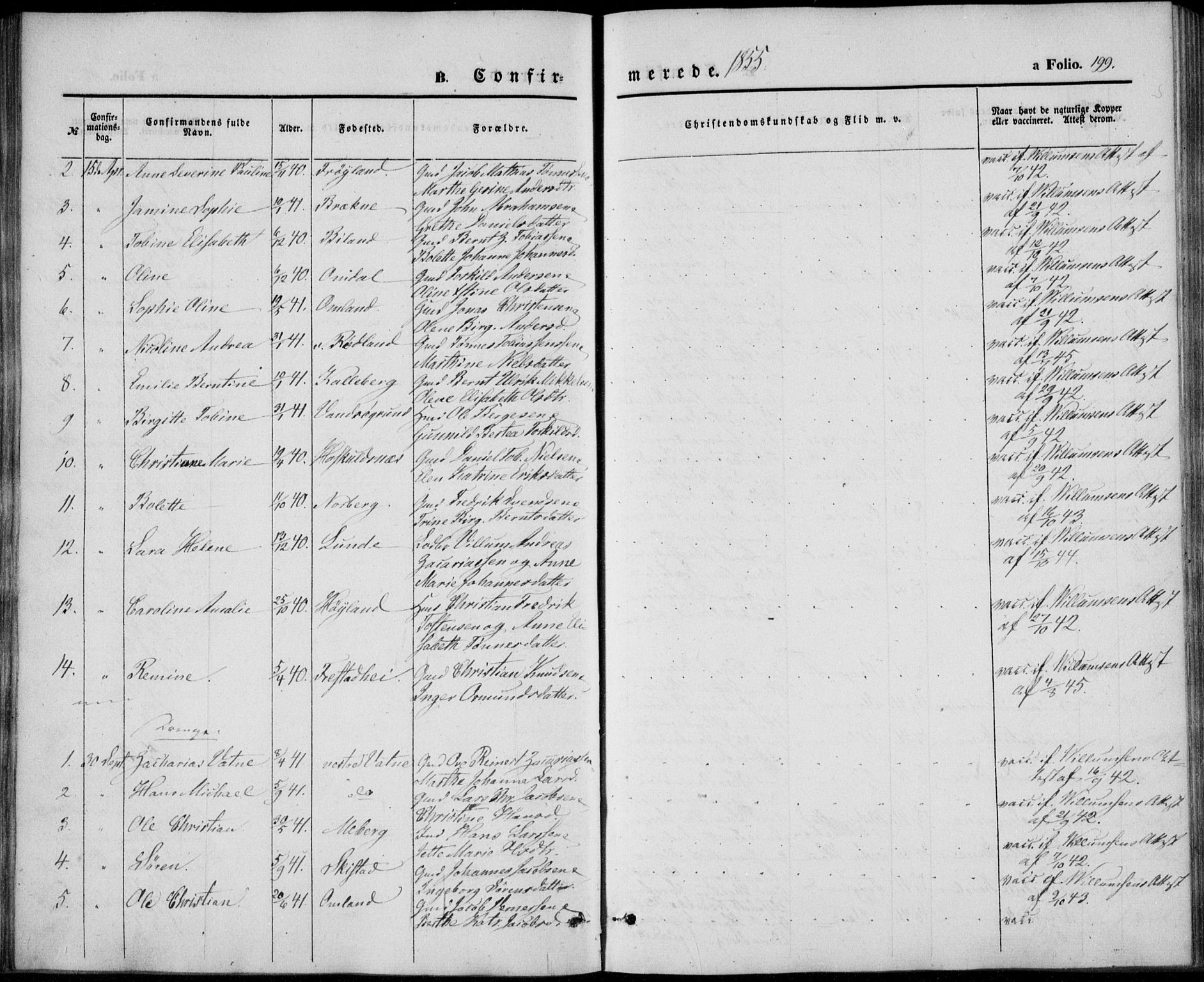 Lista sokneprestkontor, AV/SAK-1111-0027/F/Fb/L0002: Klokkerbok nr. B 2, 1847-1862, s. 199