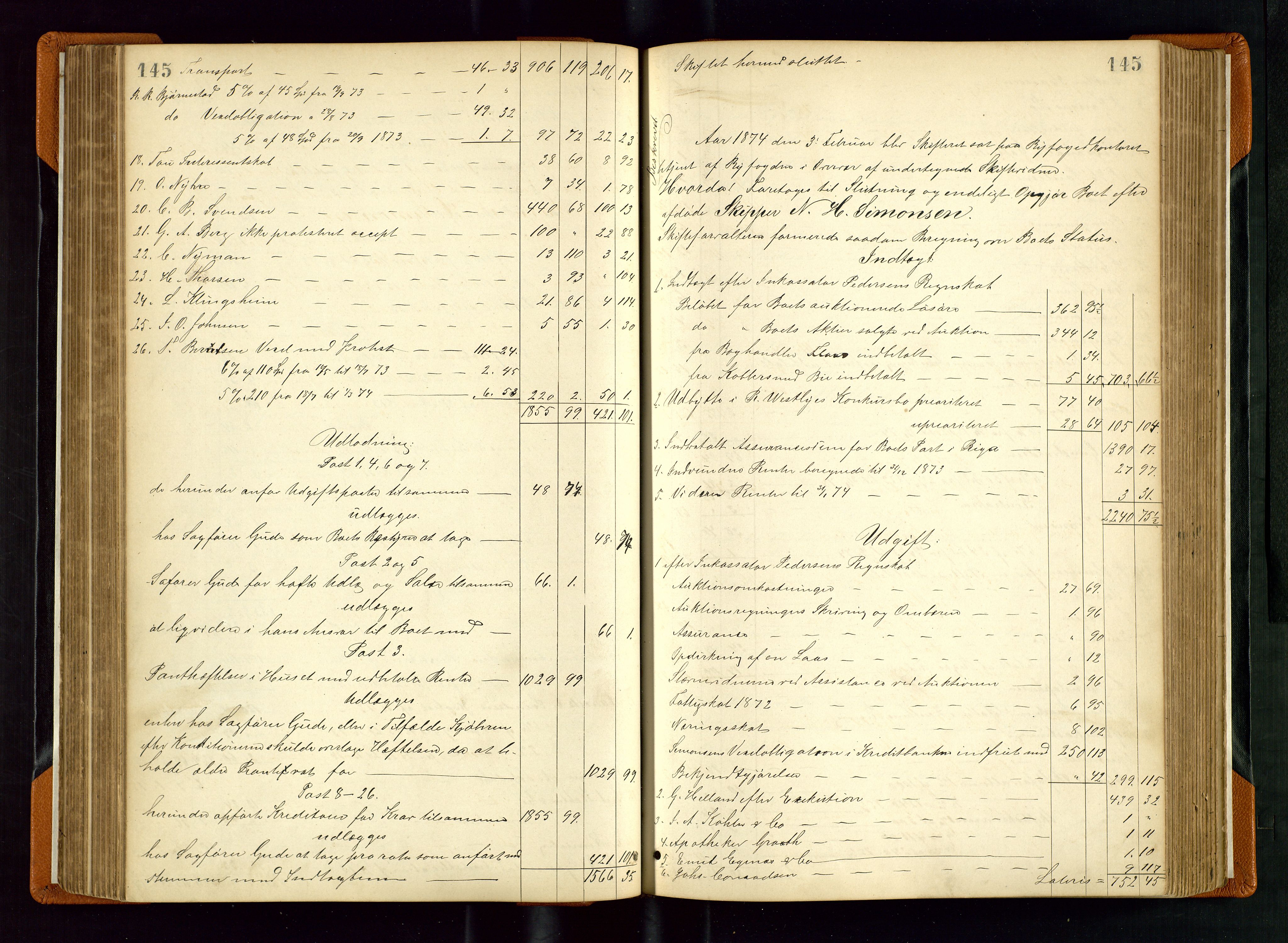 Stavanger byfogd, AV/SAST-A-101408/001/5/50/503BD/L0002: Skifteutlodningsprotokoll, 1871-1878, s. 145