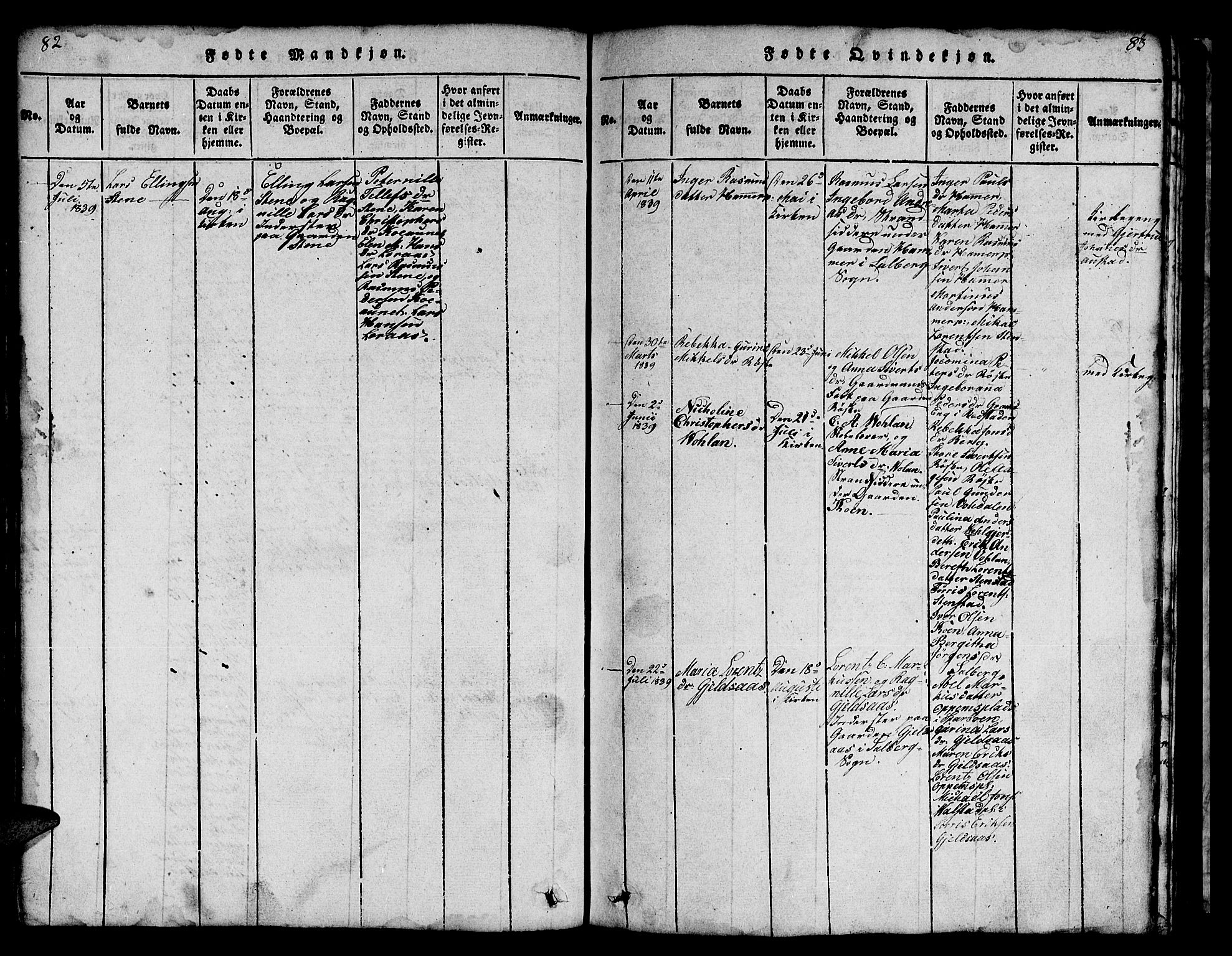 Ministerialprotokoller, klokkerbøker og fødselsregistre - Nord-Trøndelag, AV/SAT-A-1458/731/L0310: Klokkerbok nr. 731C01, 1816-1874, s. 82-83