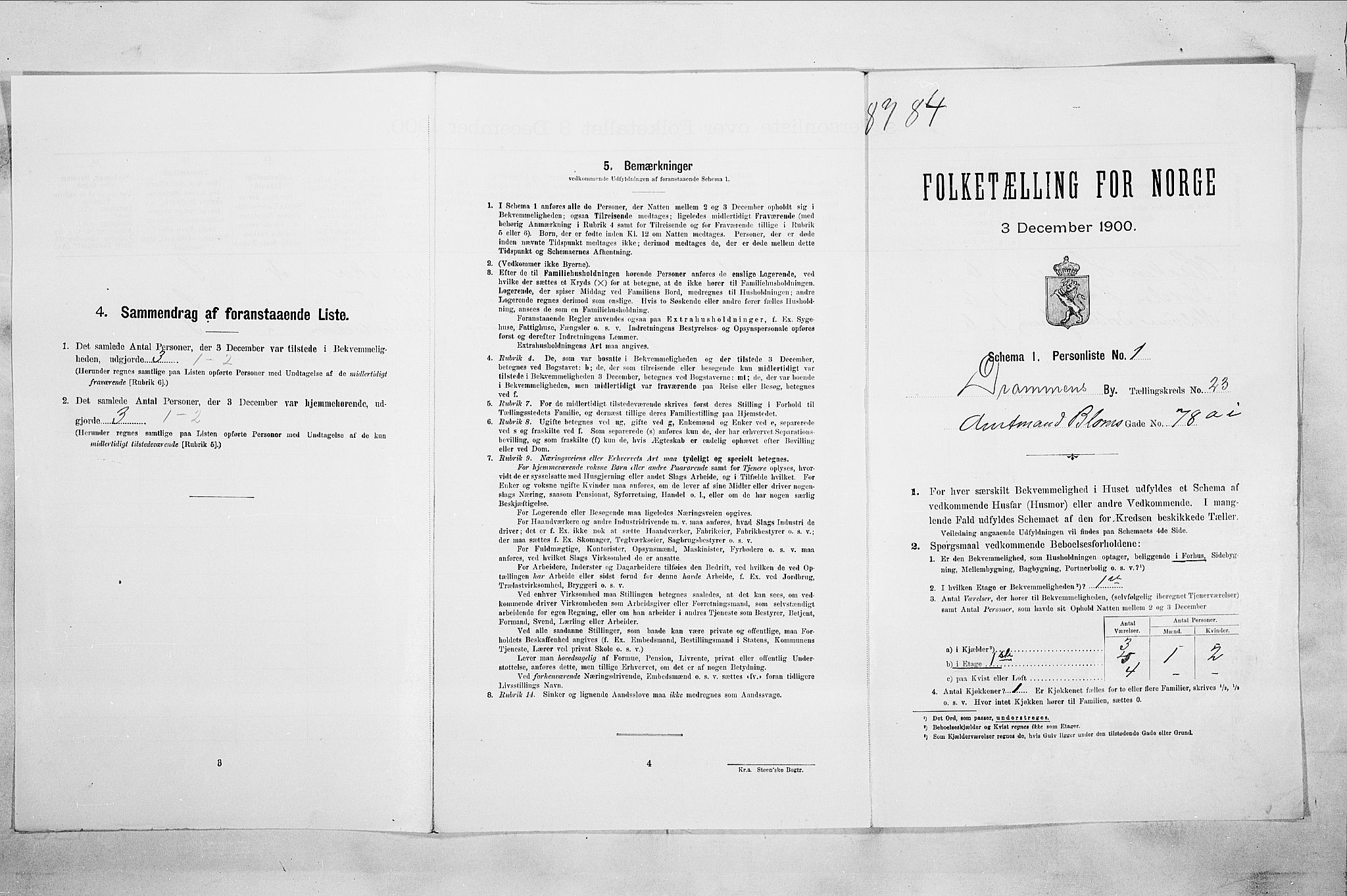 RA, Folketelling 1900 for 0602 Drammen kjøpstad, 1900, s. 3844