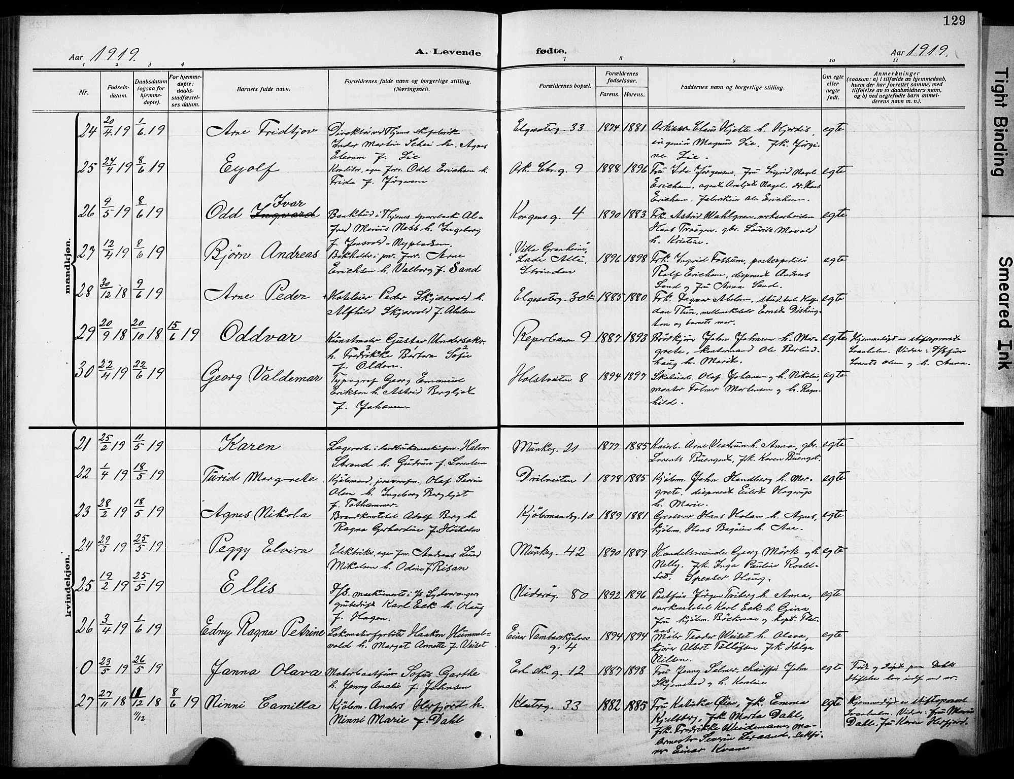 Ministerialprotokoller, klokkerbøker og fødselsregistre - Sør-Trøndelag, AV/SAT-A-1456/601/L0096: Klokkerbok nr. 601C14, 1911-1931, s. 129