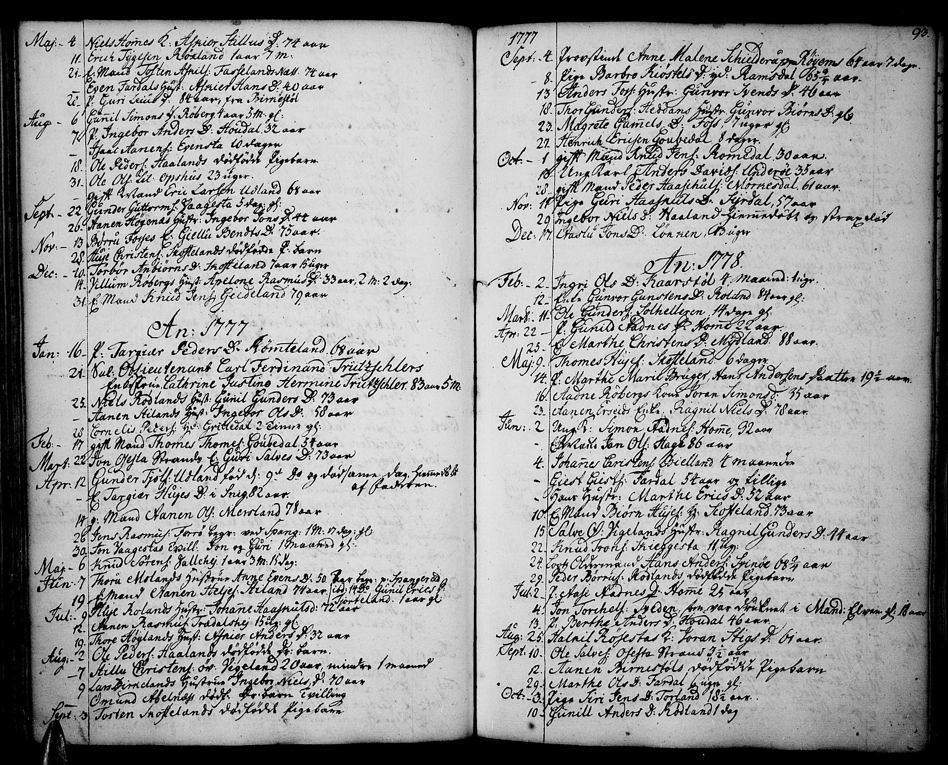 Sør-Audnedal sokneprestkontor, AV/SAK-1111-0039/F/Fa/Fab/L0002: Ministerialbok nr. A 2 /1, 1766-1815, s. 93