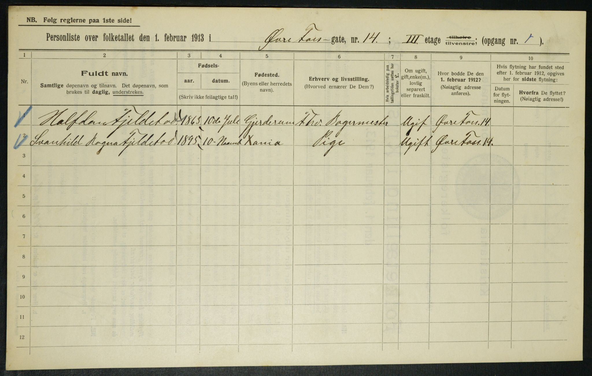 OBA, Kommunal folketelling 1.2.1913 for Kristiania, 1913, s. 129676