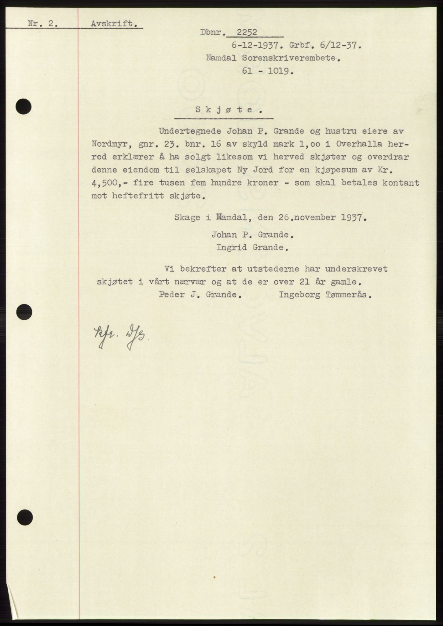 Namdal sorenskriveri, SAT/A-4133/1/2/2C: Pantebok nr. -, 1937-1939, Tingl.dato: 06.12.1937