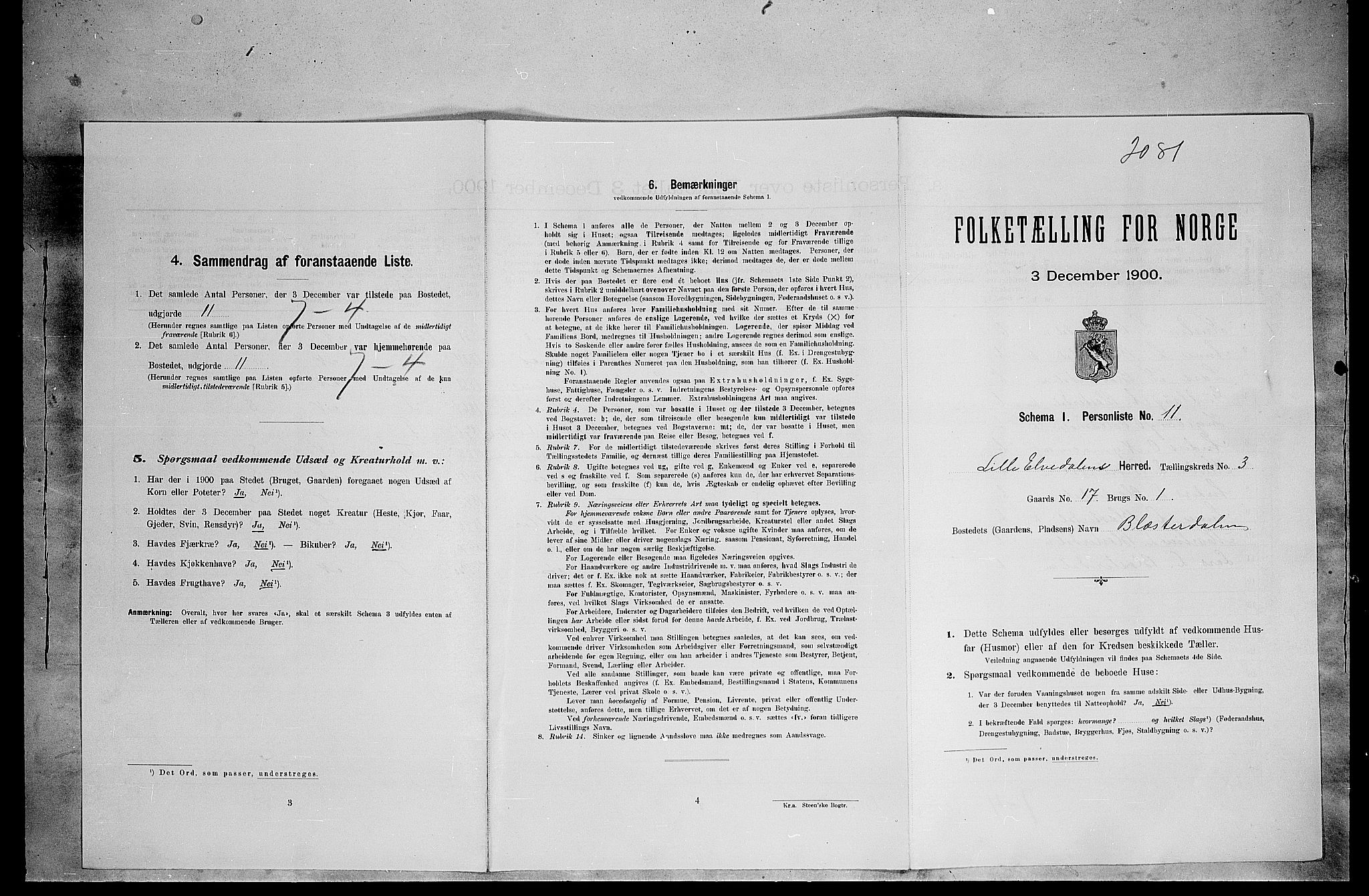 SAH, Folketelling 1900 for 0438 Lille Elvedalen herred, 1900, s. 260