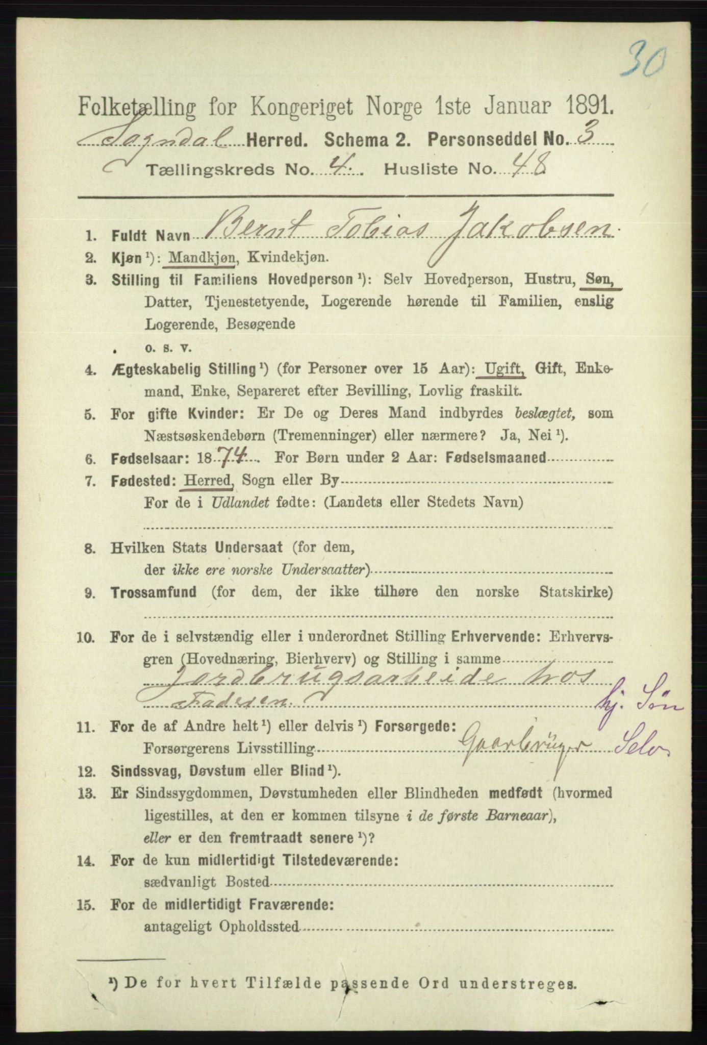 RA, Folketelling 1891 for 1111 Sokndal herred, 1891, s. 1271