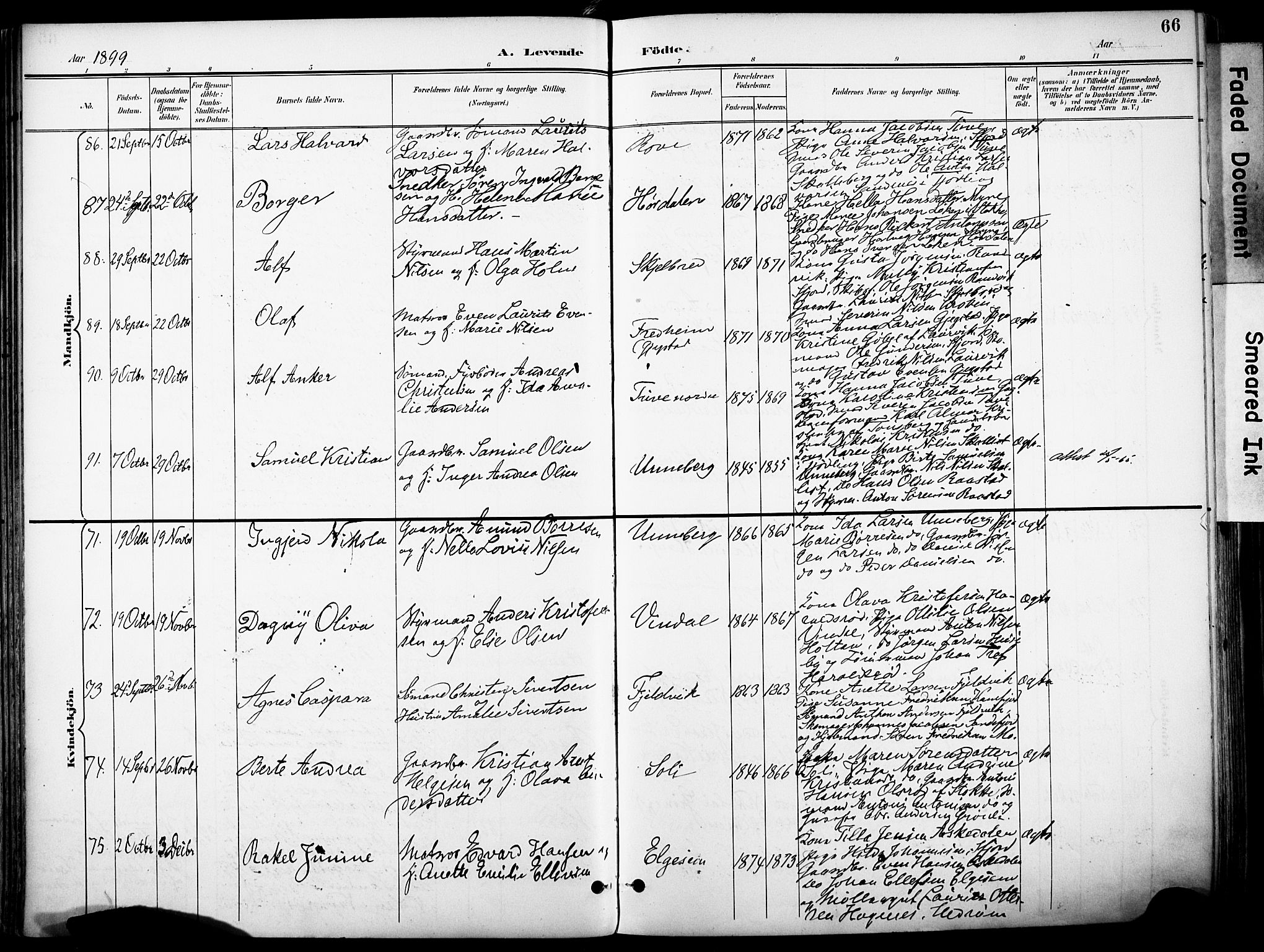 Sandar kirkebøker, AV/SAKO-A-243/F/Fa/L0014: Ministerialbok nr. 14, 1896-1909, s. 66