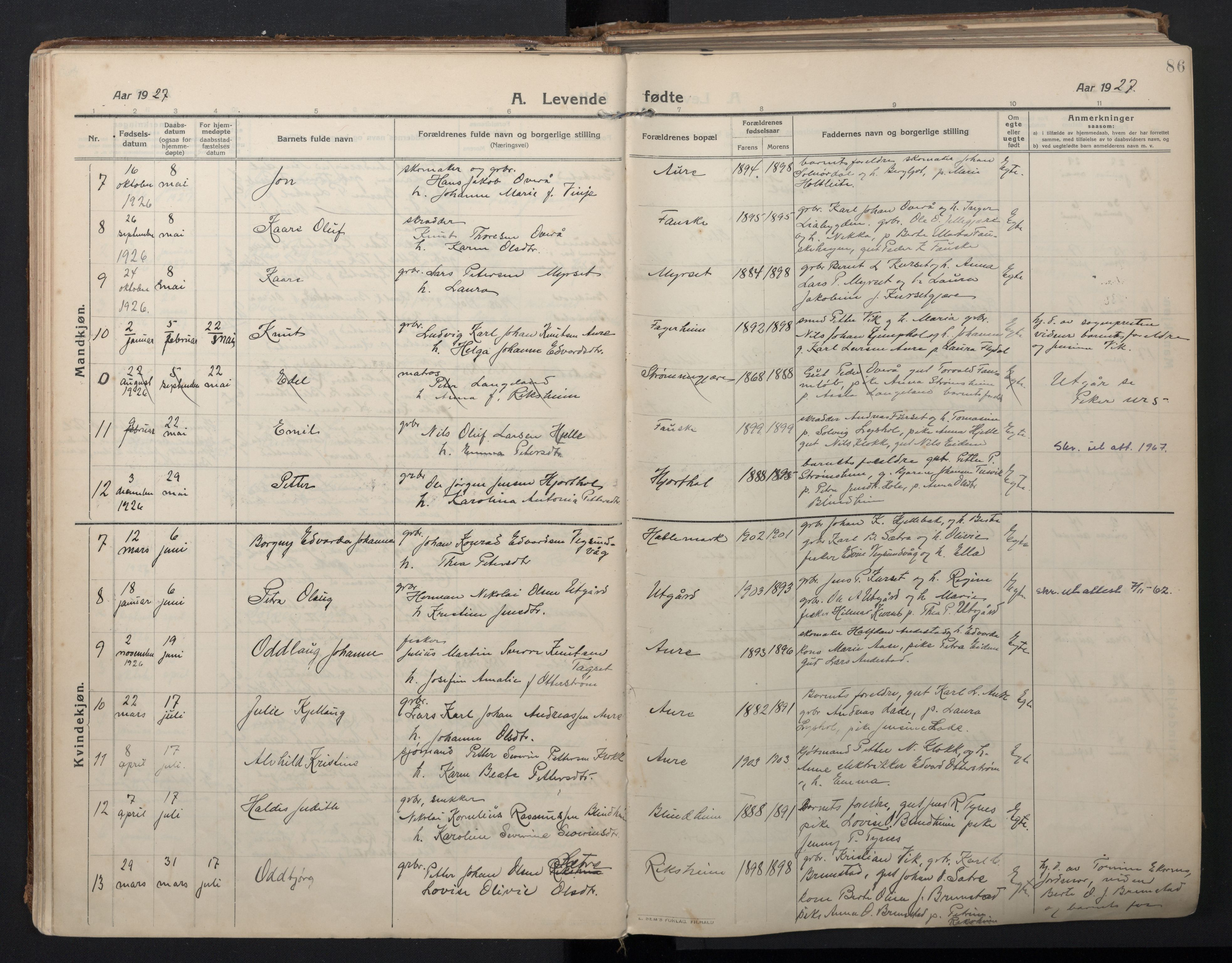 Ministerialprotokoller, klokkerbøker og fødselsregistre - Møre og Romsdal, AV/SAT-A-1454/523/L0337: Ministerialbok nr. 523A04, 1911-1929, s. 86