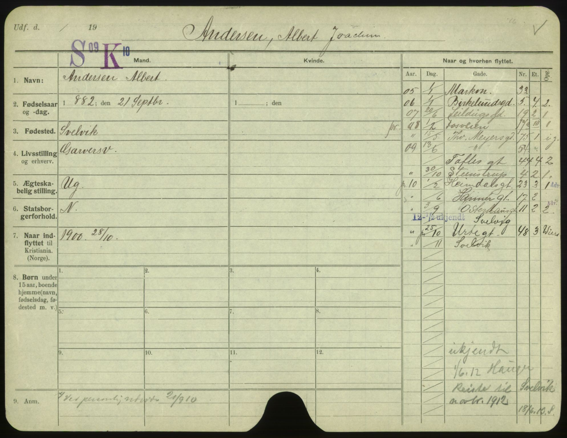 Oslo folkeregister, Registerkort, SAO/A-11715/F/Fa/Fac/L0001: Menn, 1906-1914, s. 126a