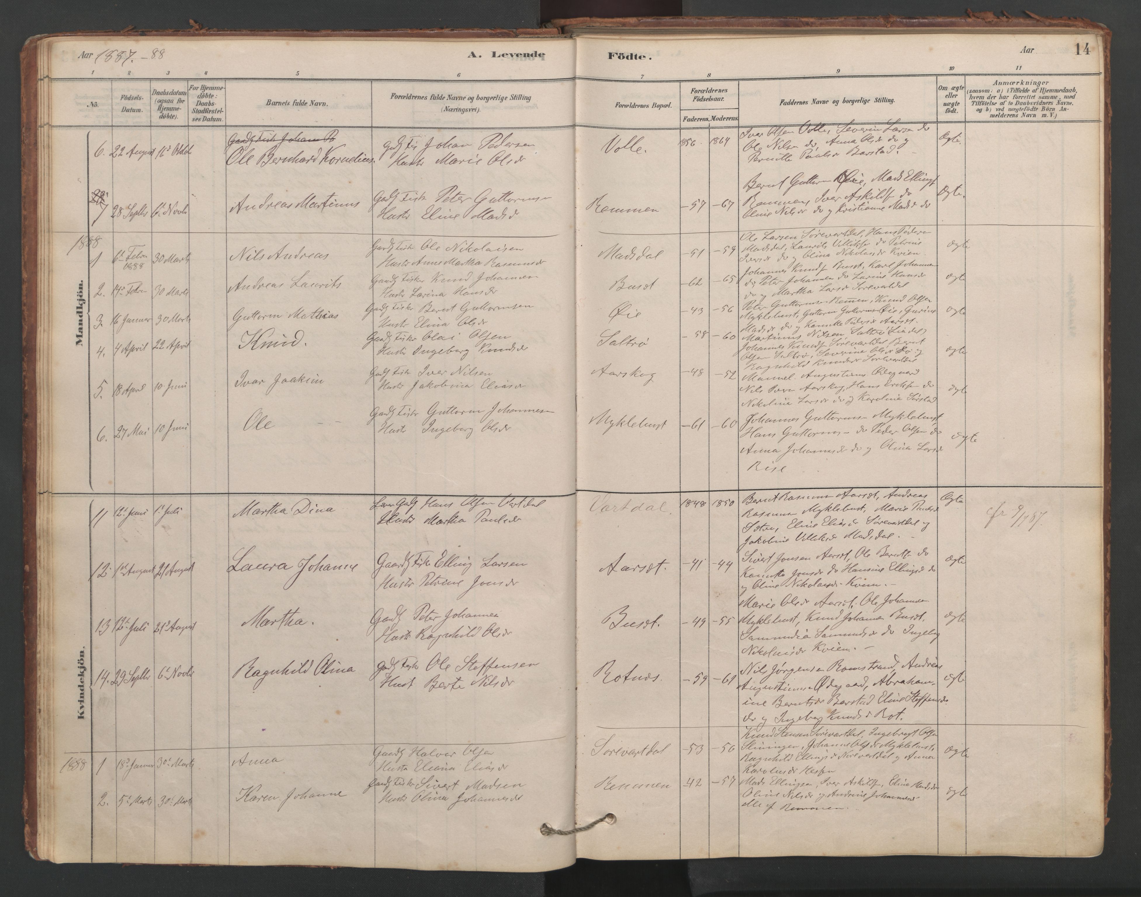Ministerialprotokoller, klokkerbøker og fødselsregistre - Møre og Romsdal, AV/SAT-A-1454/514/L0201: Klokkerbok nr. 514C01, 1878-1919, s. 14