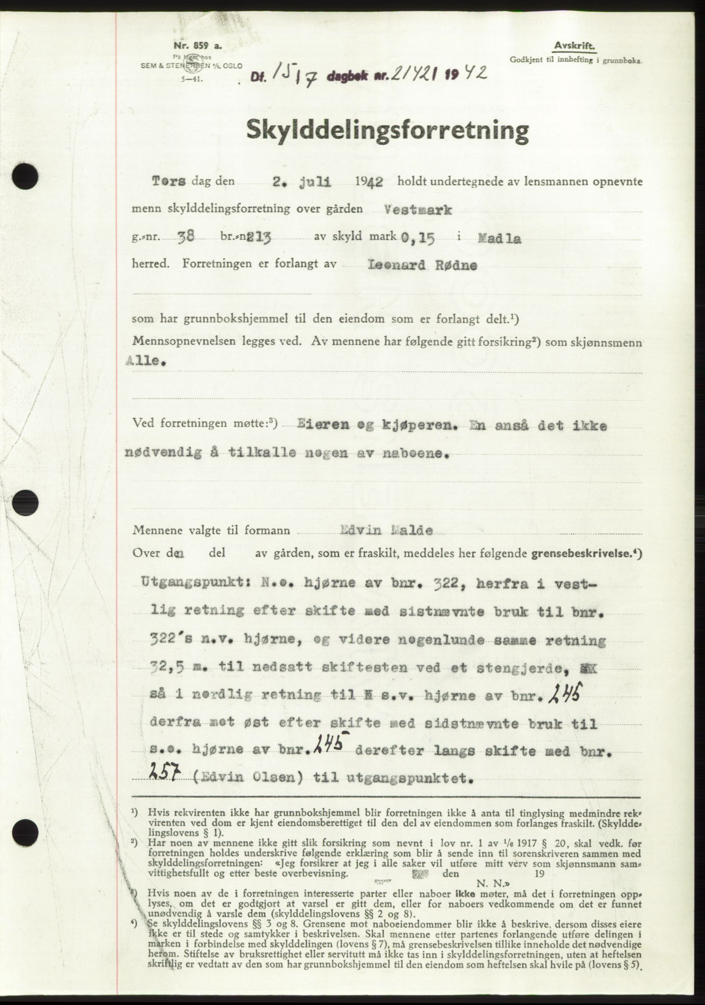 Jæren sorenskriveri, SAST/A-100310/03/G/Gba/L0083: Pantebok, 1942-1942, Dagboknr: 2142/1942