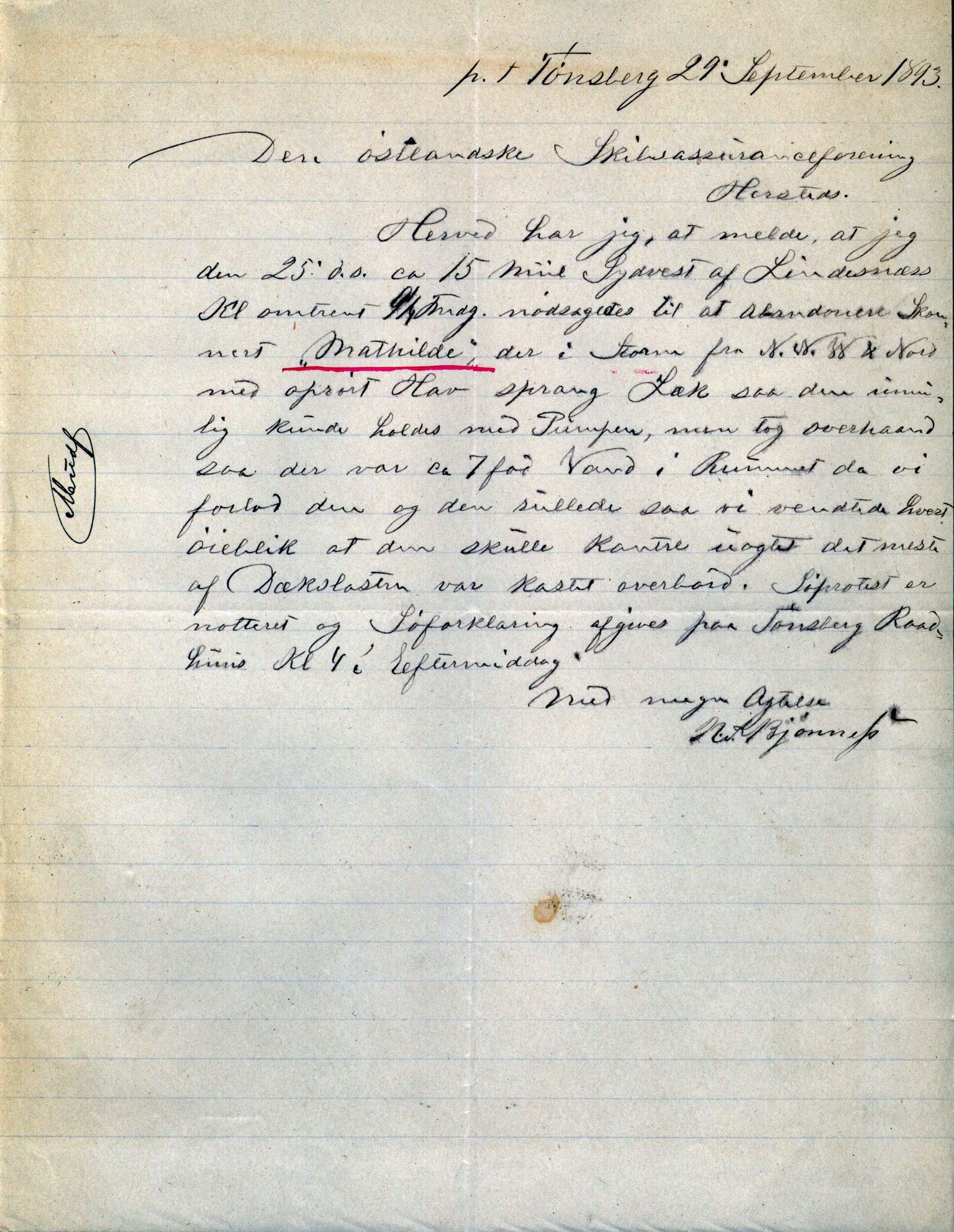 Pa 63 - Østlandske skibsassuranceforening, VEMU/A-1079/G/Ga/L0030/0001: Havaridokumenter / Leif, Korsvei, Margret, Mangerton, Mathilde, Island, Andover, 1893, s. 193