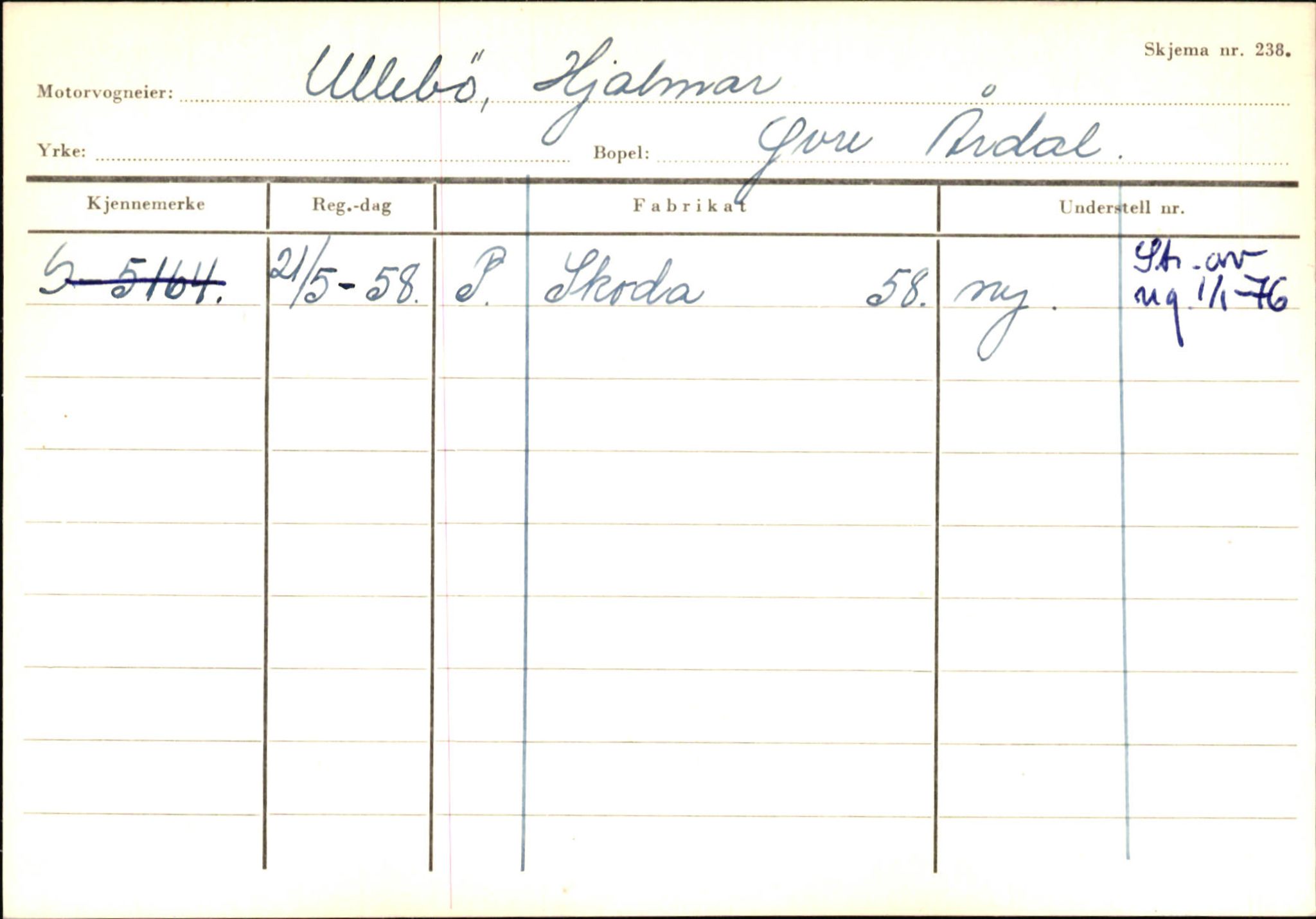 Statens vegvesen, Sogn og Fjordane vegkontor, SAB/A-5301/4/F/L0146: Registerkort Årdal R-Å samt diverse kort, 1945-1975, s. 1029