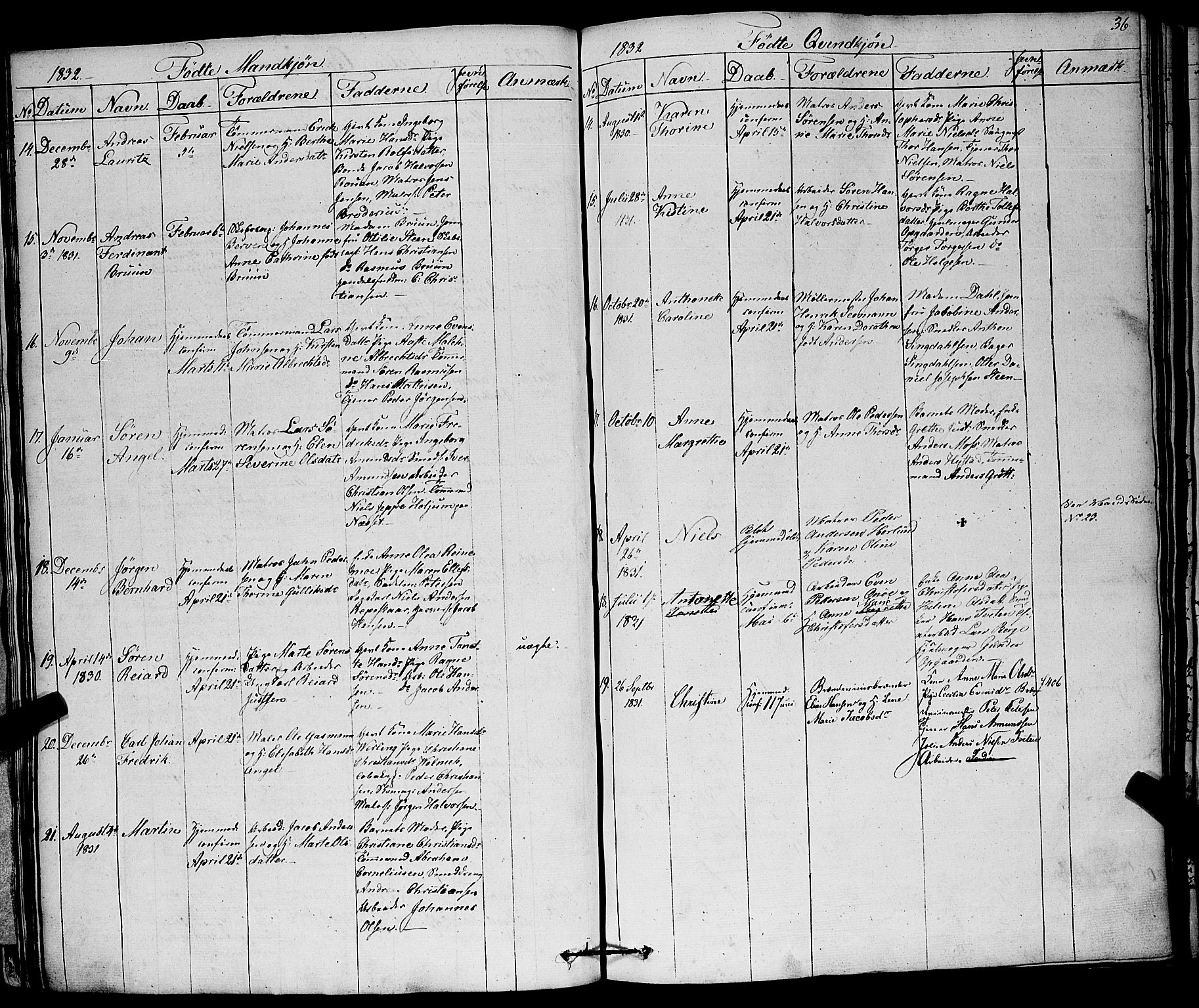 Larvik kirkebøker, SAKO/A-352/F/Fa/L0002: Ministerialbok nr. I 2, 1825-1847, s. 36