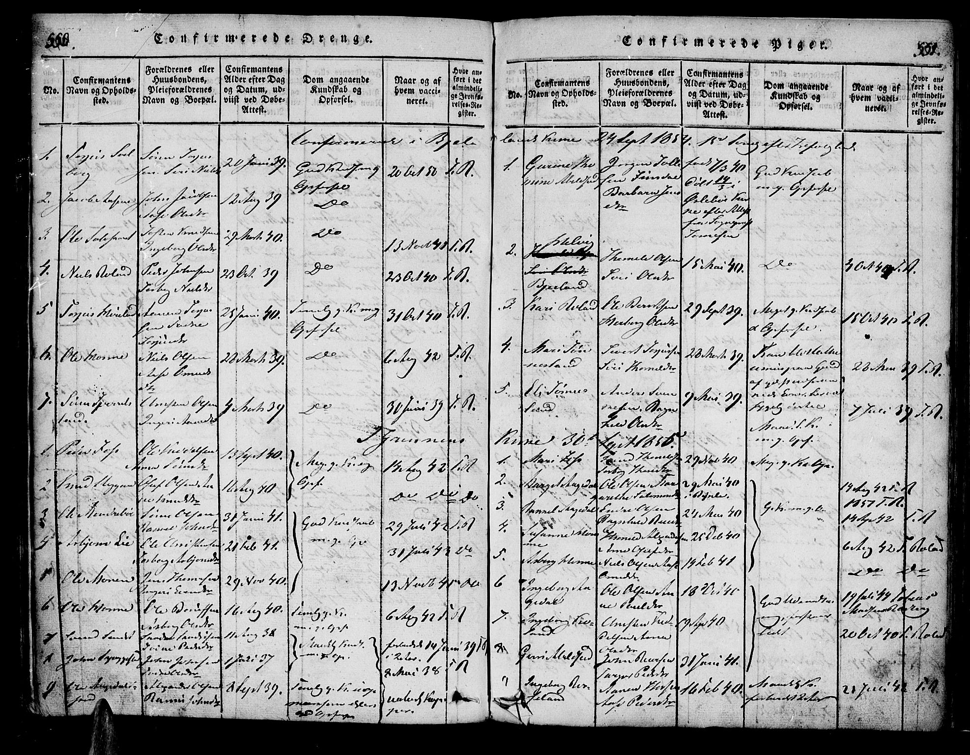 Bjelland sokneprestkontor, SAK/1111-0005/F/Fa/Faa/L0002: Ministerialbok nr. A 2, 1816-1866, s. 550-551