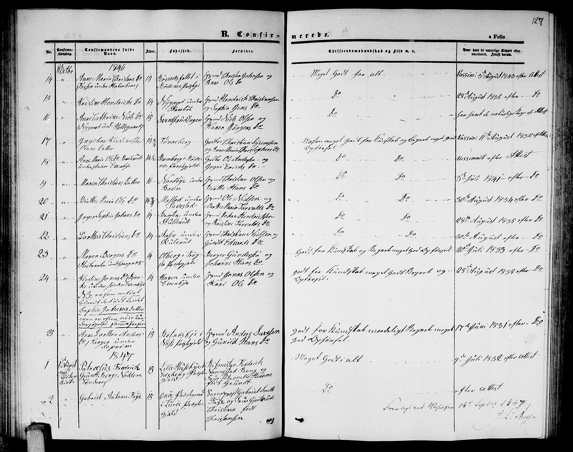 Høland prestekontor Kirkebøker, AV/SAO-A-10346a/G/Ga/L0003: Klokkerbok nr. I 3, 1846-1853, s. 127