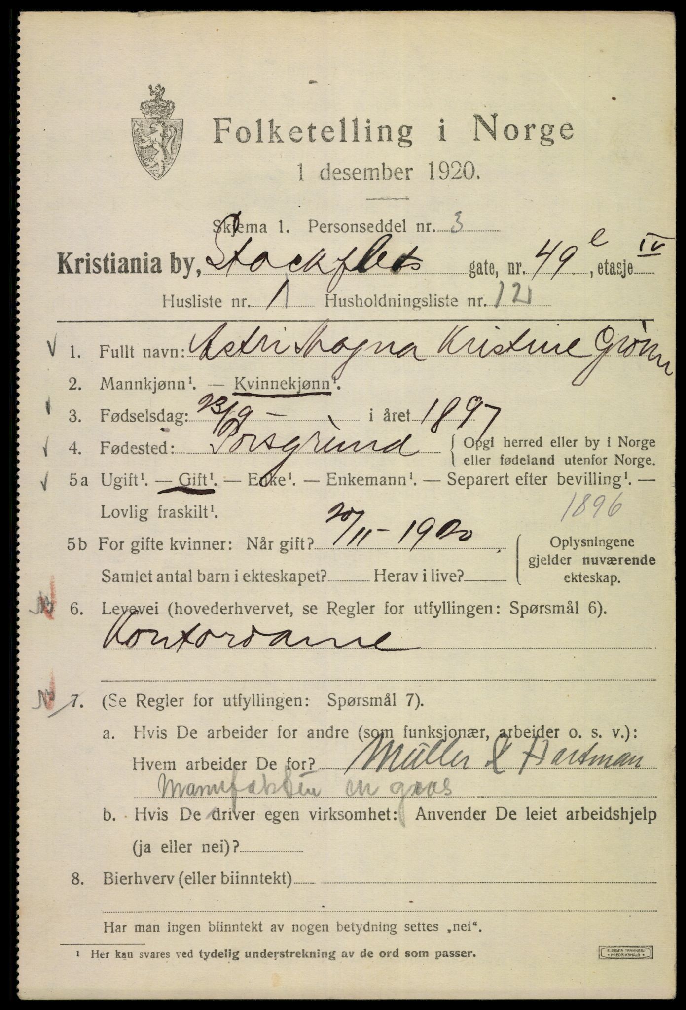 SAO, Folketelling 1920 for 0301 Kristiania kjøpstad, 1920, s. 544969