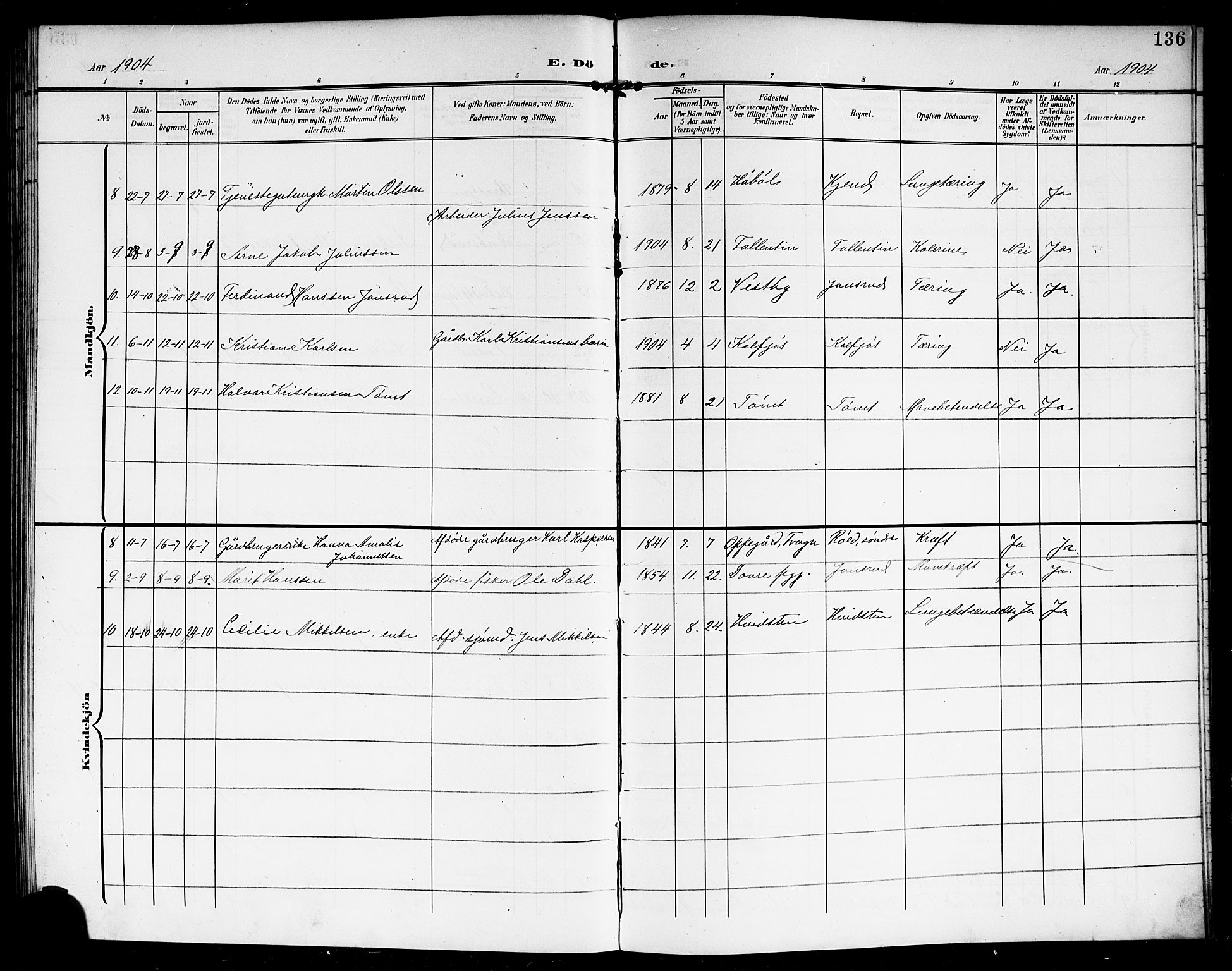 Vestby prestekontor Kirkebøker, AV/SAO-A-10893/G/Ga/L0002: Klokkerbok nr. I 2, 1903-1916, s. 136