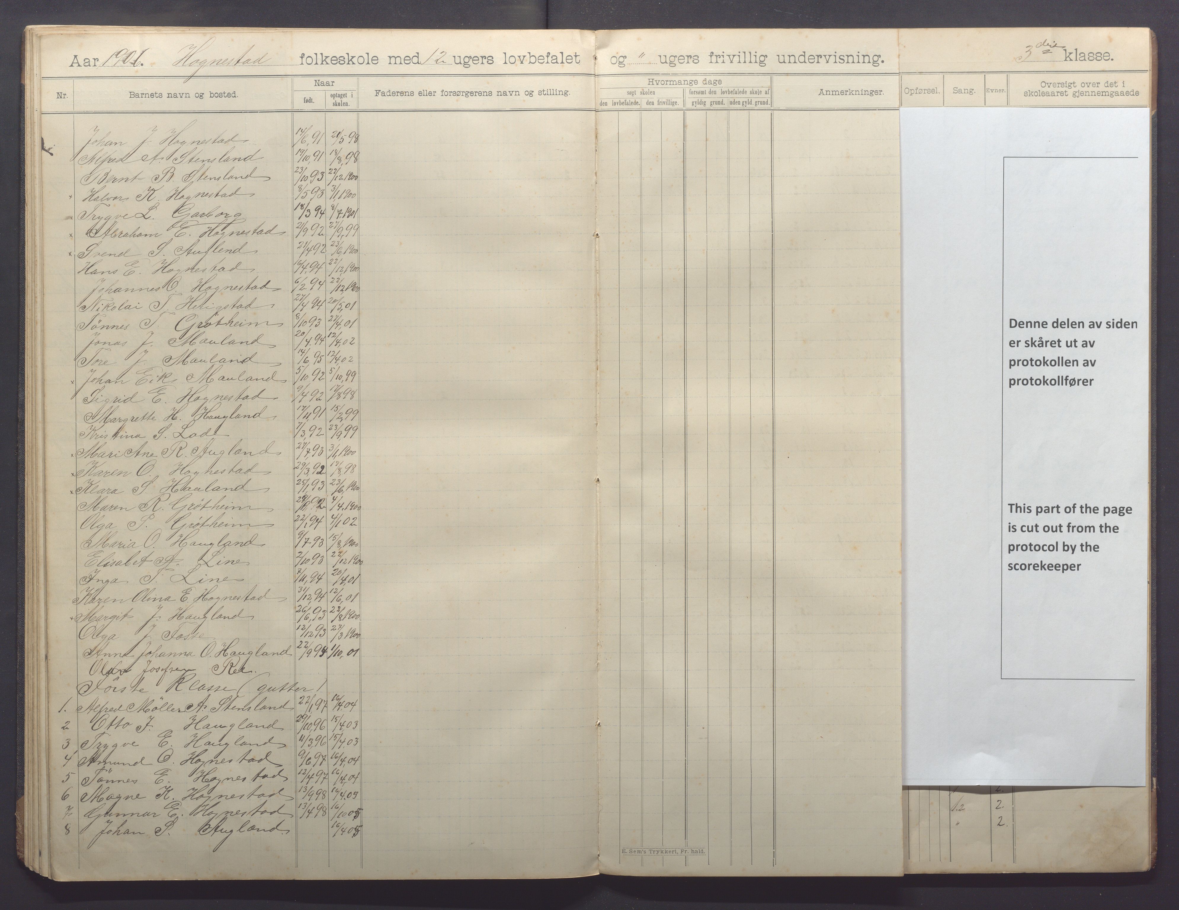 Time kommune - Line/Hognestad skole, IKAR/K-100802/H/L0004: Skoleprotokoll, 1899-1906, s. 45