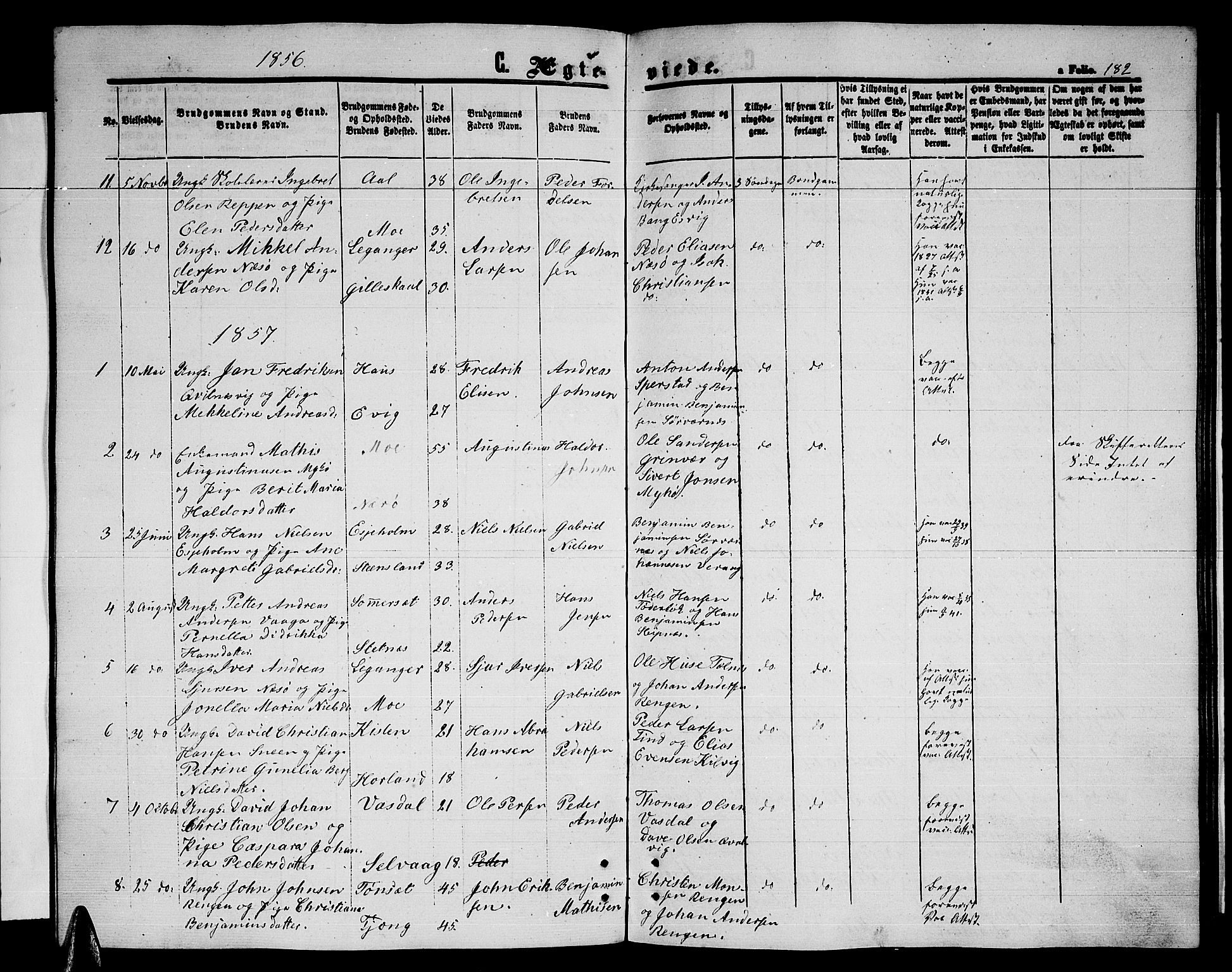 Ministerialprotokoller, klokkerbøker og fødselsregistre - Nordland, SAT/A-1459/841/L0619: Klokkerbok nr. 841C03, 1856-1876, s. 182