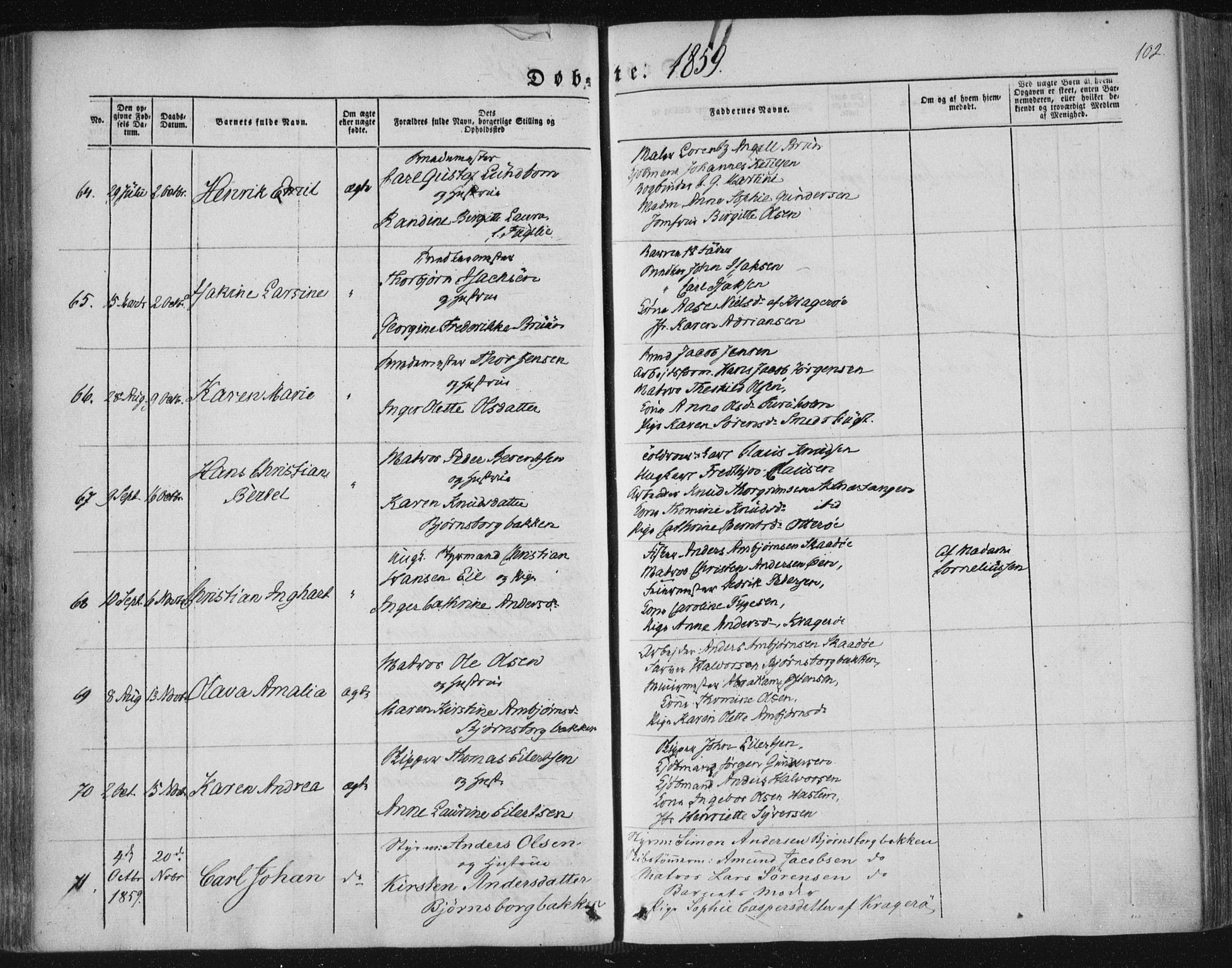 Kragerø kirkebøker, AV/SAKO-A-278/F/Fa/L0006: Ministerialbok nr. 6, 1847-1861, s. 102