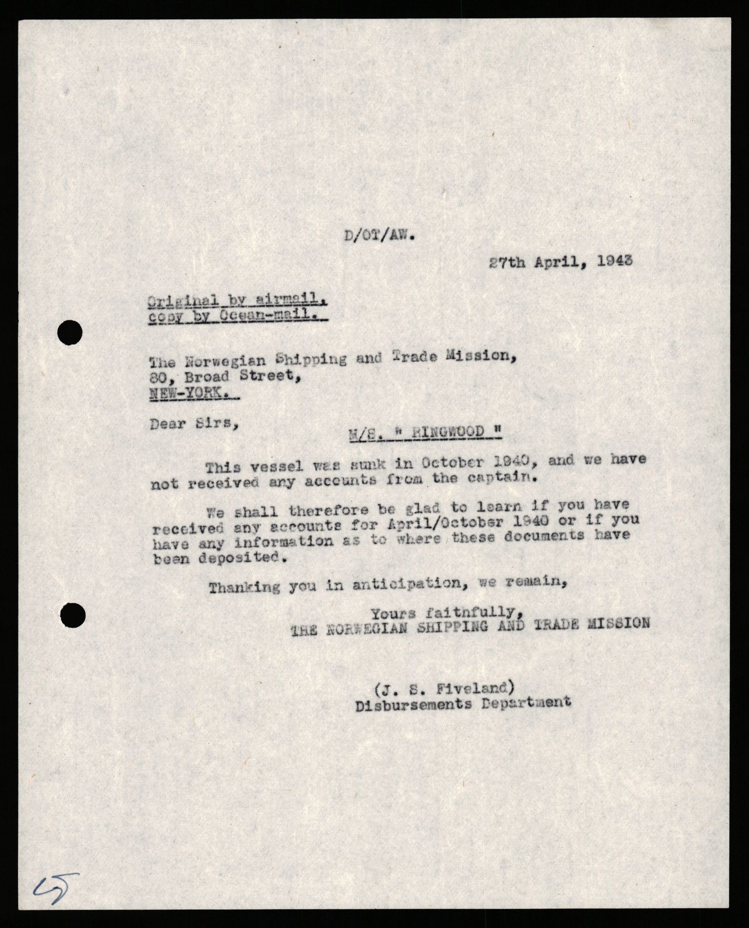 Nortraship London, Central Filing, AV/RA-S-2113/Db/L0503: --, 1940-1946, s. 63