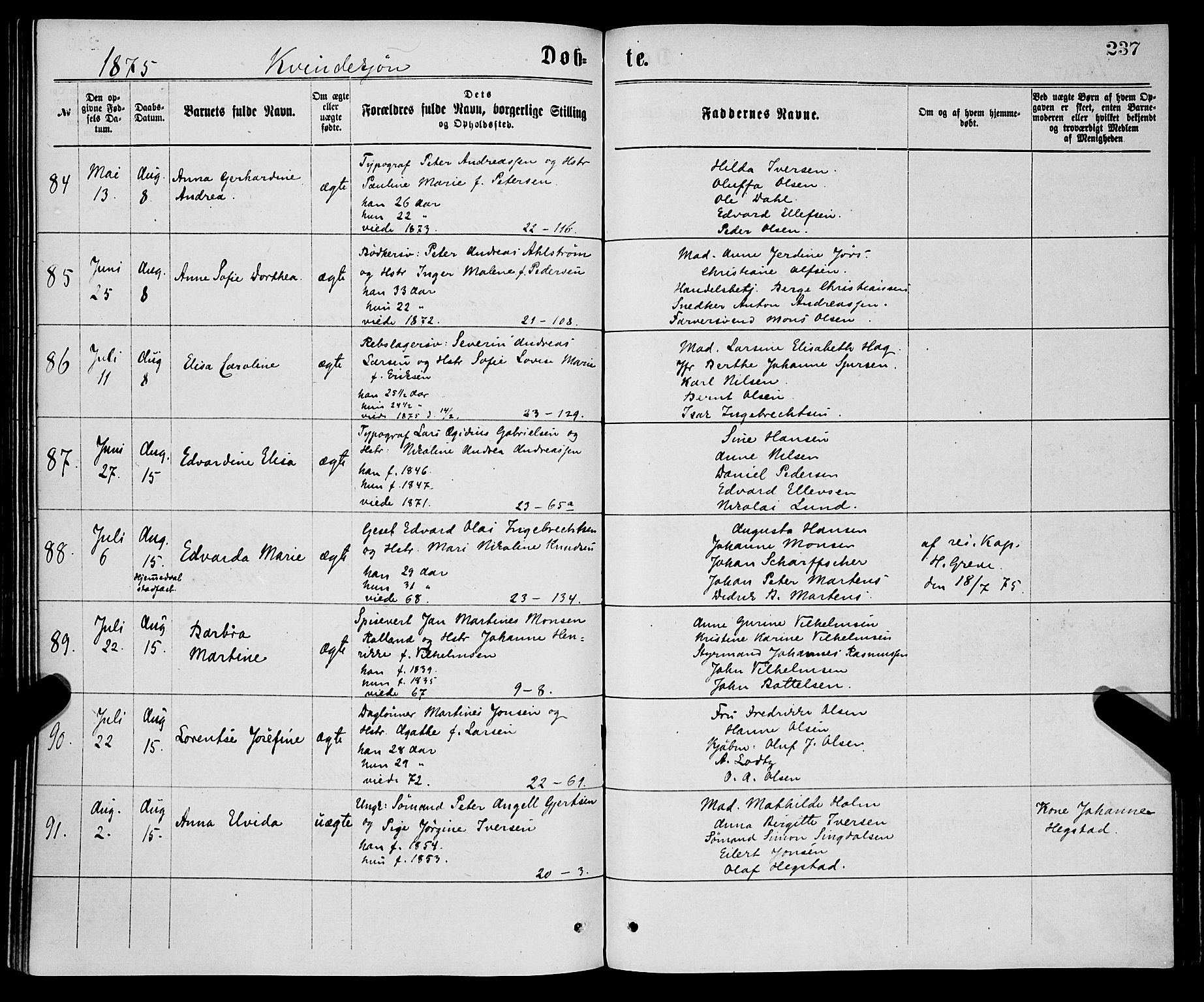 Korskirken sokneprestembete, AV/SAB-A-76101/H/Haa/L0020: Ministerialbok nr. B 6, 1871-1878, s. 237