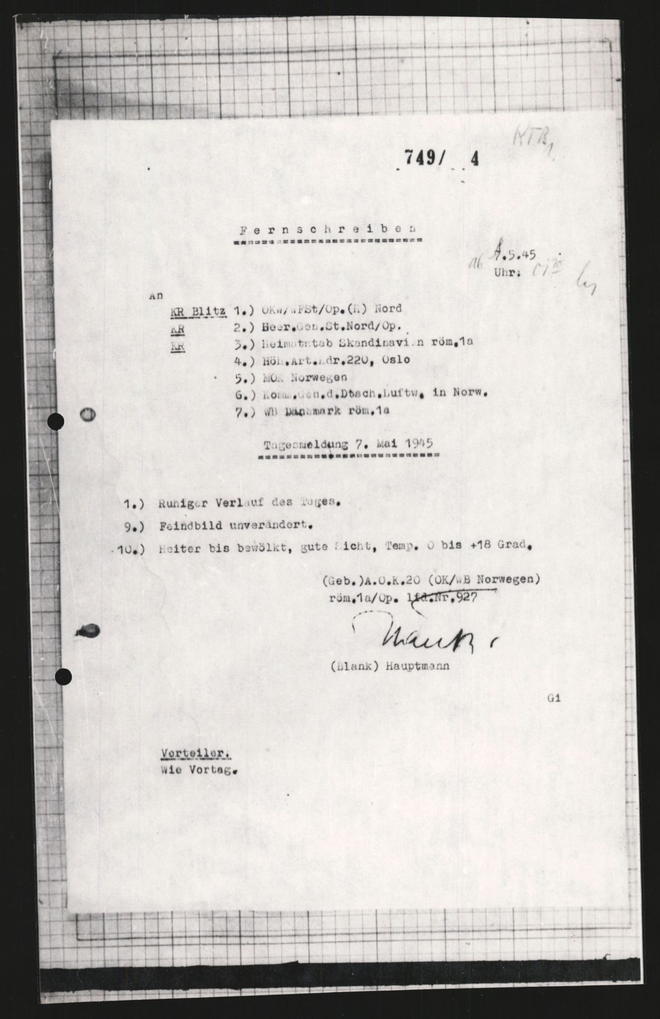 Forsvarets Overkommando. 2 kontor. Arkiv 11.4. Spredte tyske arkivsaker, AV/RA-RAFA-7031/D/Dar/Dara/L0009: Krigsdagbøker for 20. Gebirgs-Armee-Oberkommando (AOK 20), 1940-1945, s. 599