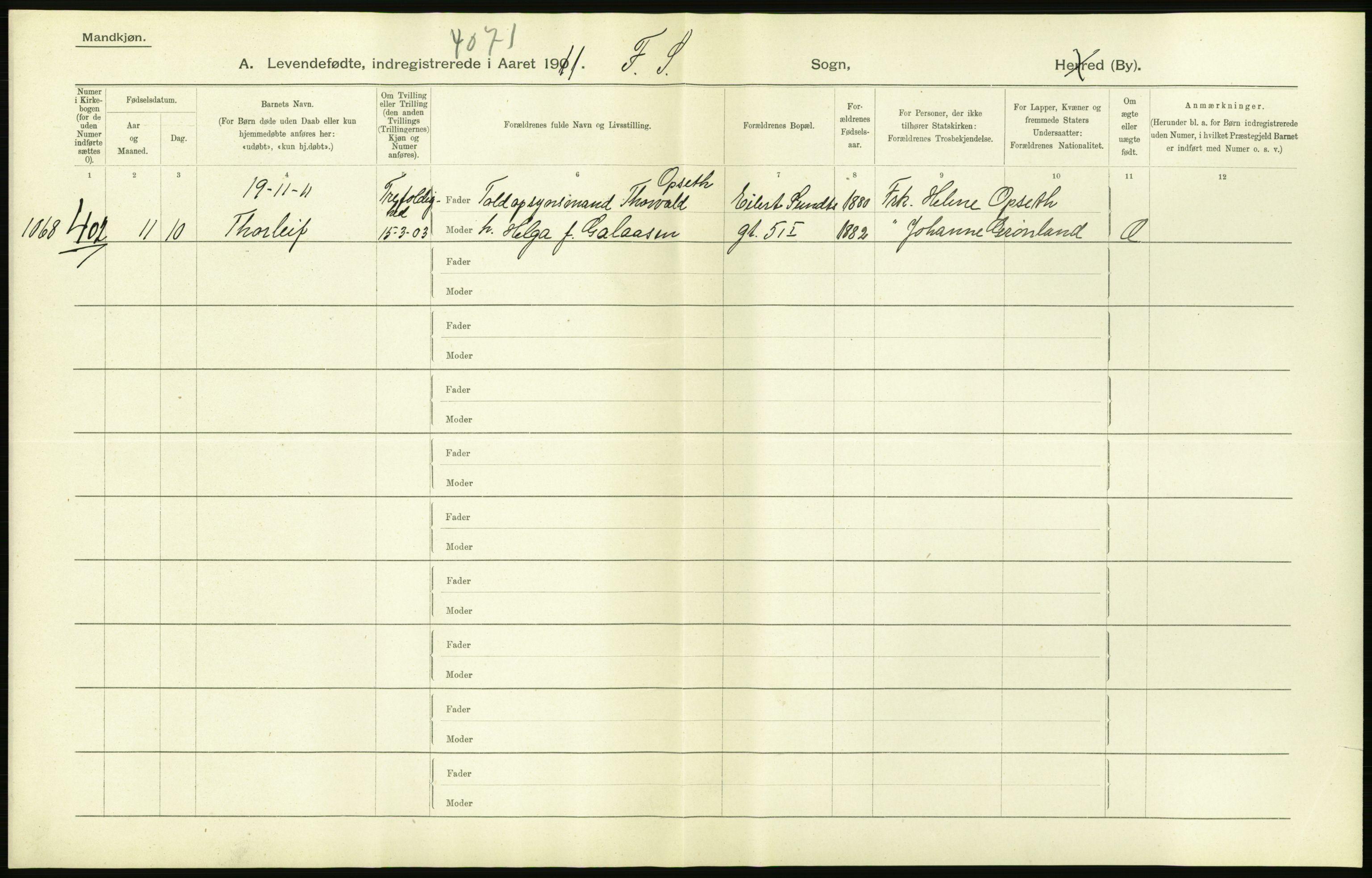 Statistisk sentralbyrå, Sosiodemografiske emner, Befolkning, AV/RA-S-2228/D/Df/Dfb/Dfba/L0006: Kristiania: Levendefødte menn., 1911, s. 424