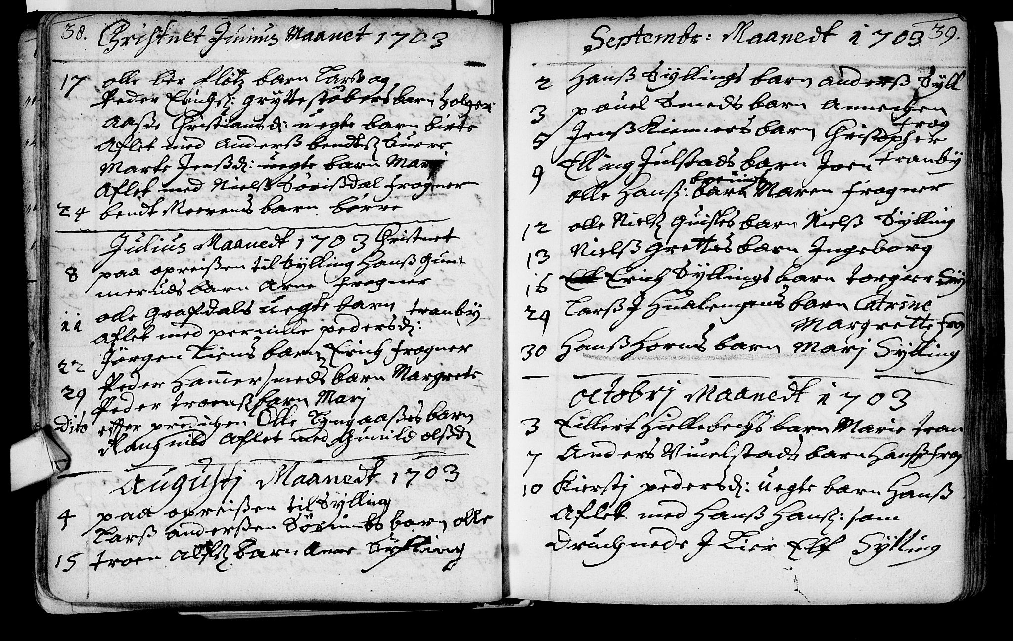 Lier kirkebøker, SAKO/A-230/F/Fa/L0002: Ministerialbok nr. I 2, 1701-1726, s. 38-39