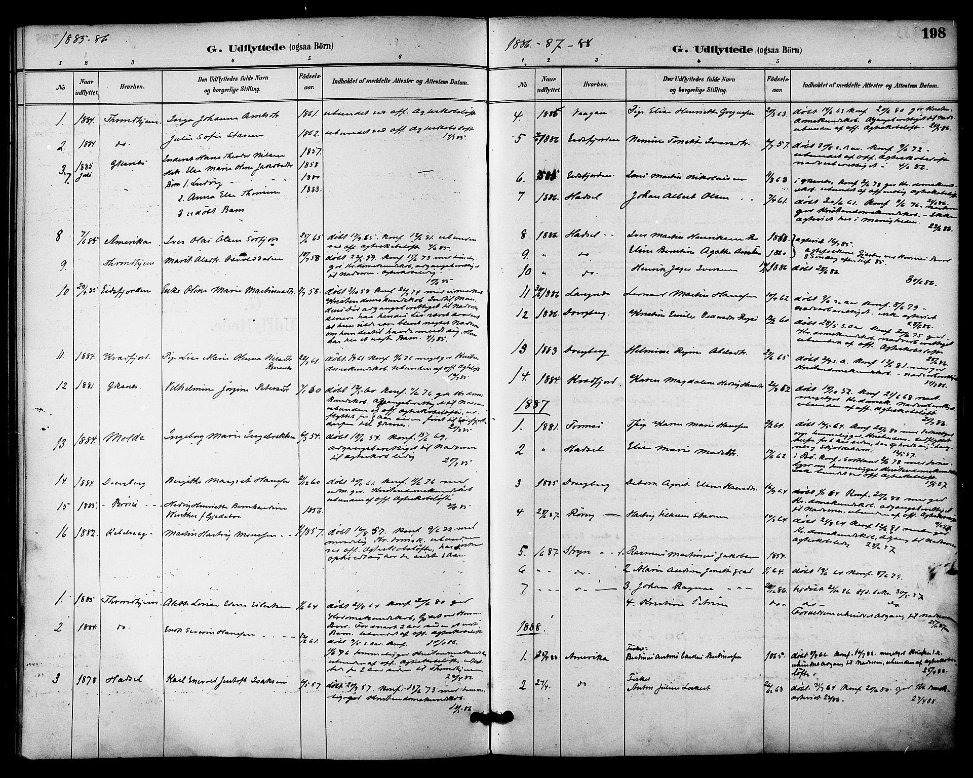 Ministerialprotokoller, klokkerbøker og fødselsregistre - Nordland, SAT/A-1459/895/L1371: Ministerialbok nr. 895A06, 1885-1894, s. 198