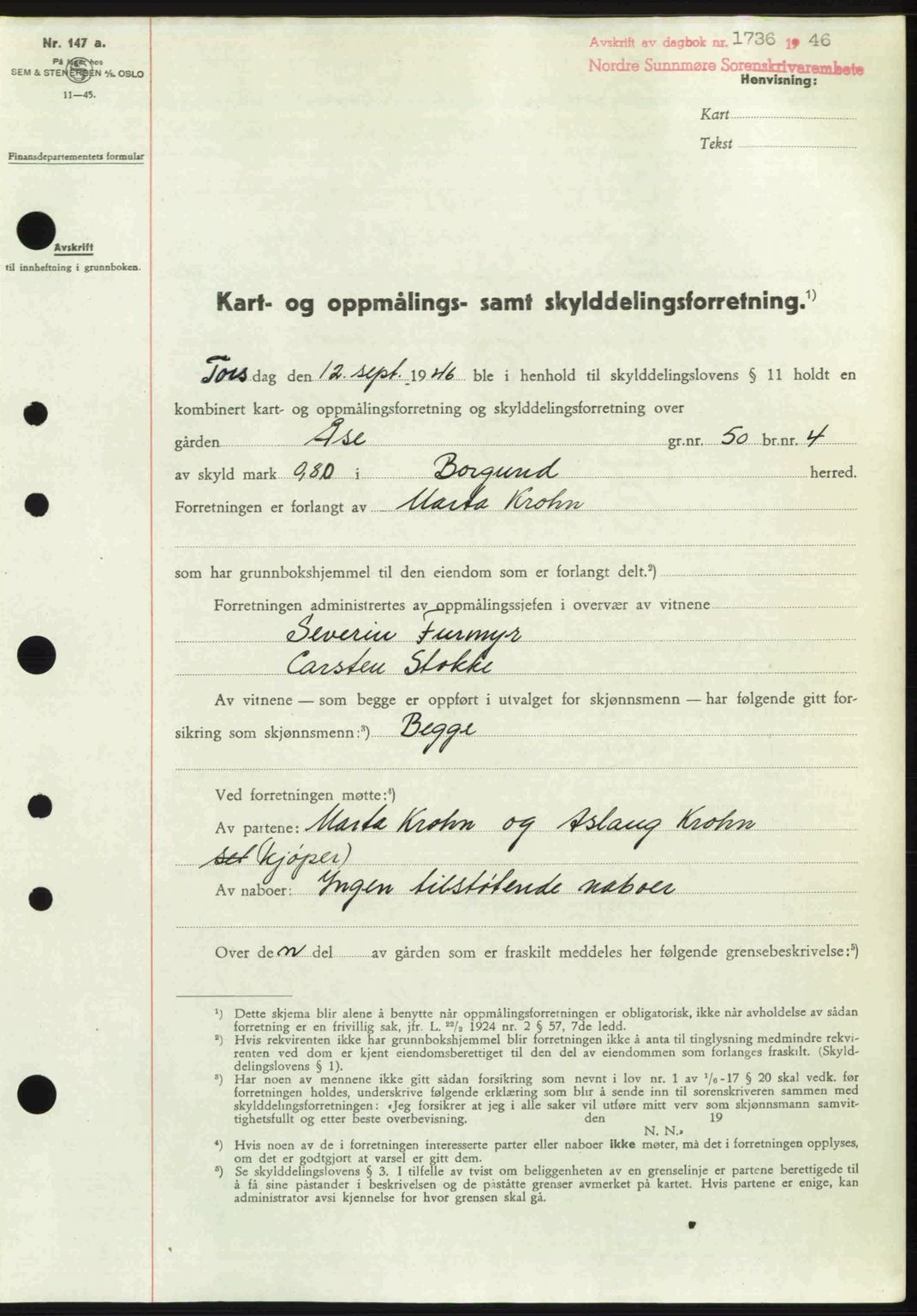 Nordre Sunnmøre sorenskriveri, SAT/A-0006/1/2/2C/2Ca: Pantebok nr. A22, 1946-1946, Dagboknr: 1736/1946