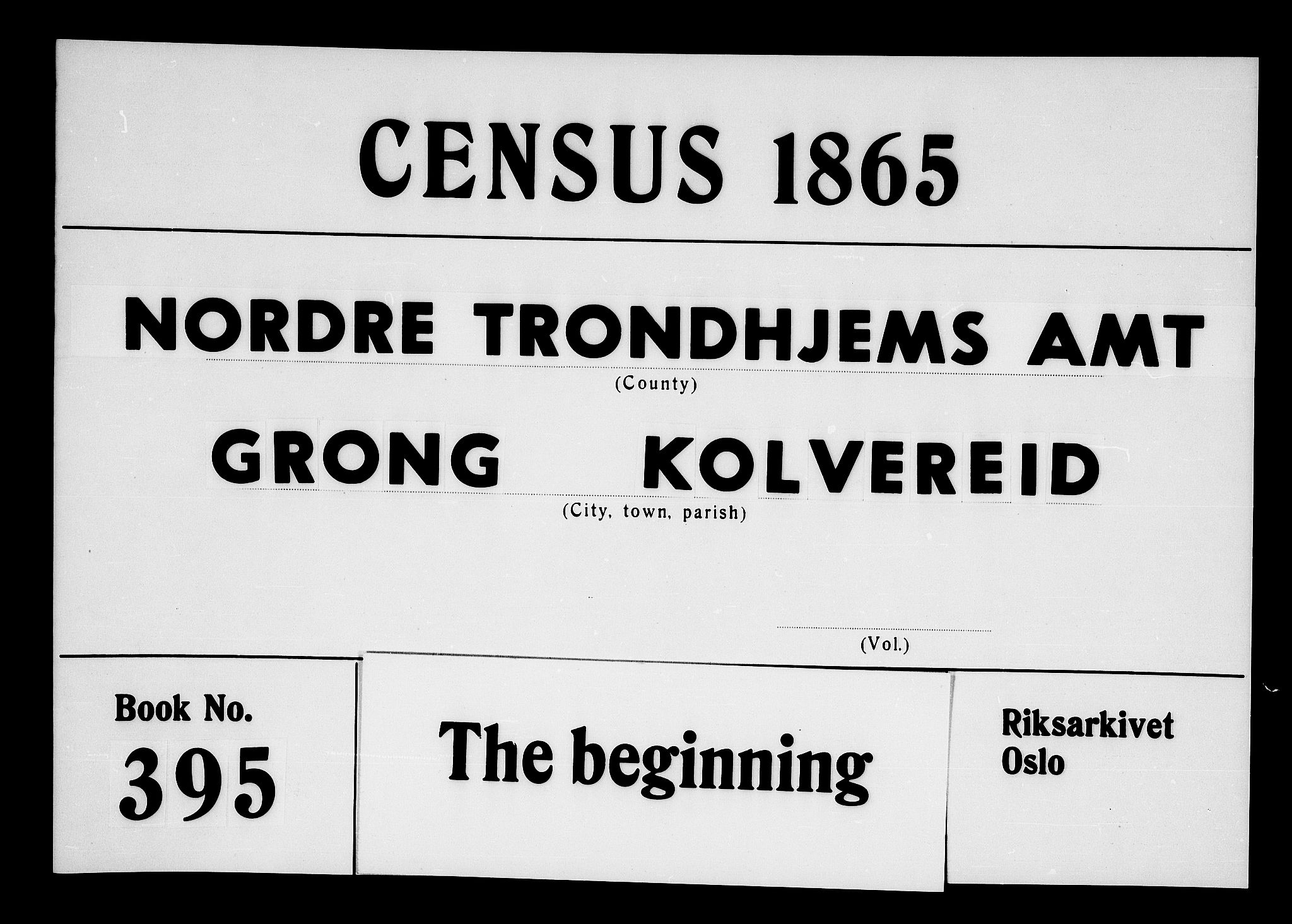 RA, Folketelling 1865 for 1742P Grong prestegjeld, 1865, s. 1