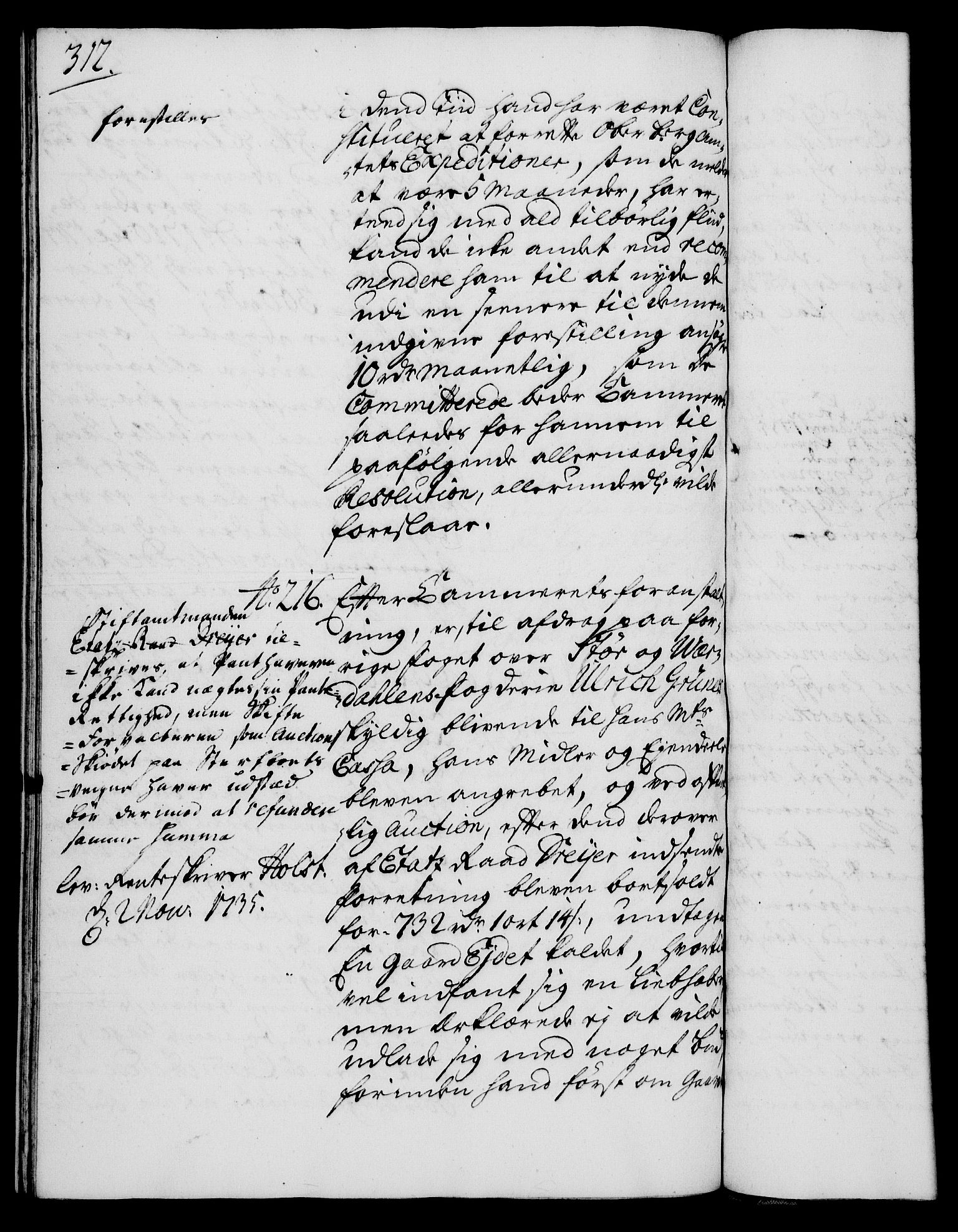 Rentekammeret, Kammerkanselliet, AV/RA-EA-3111/G/Gh/Gha/L0017: Norsk ekstraktmemorialprotokoll (merket RK 53.62), 1735, s. 312