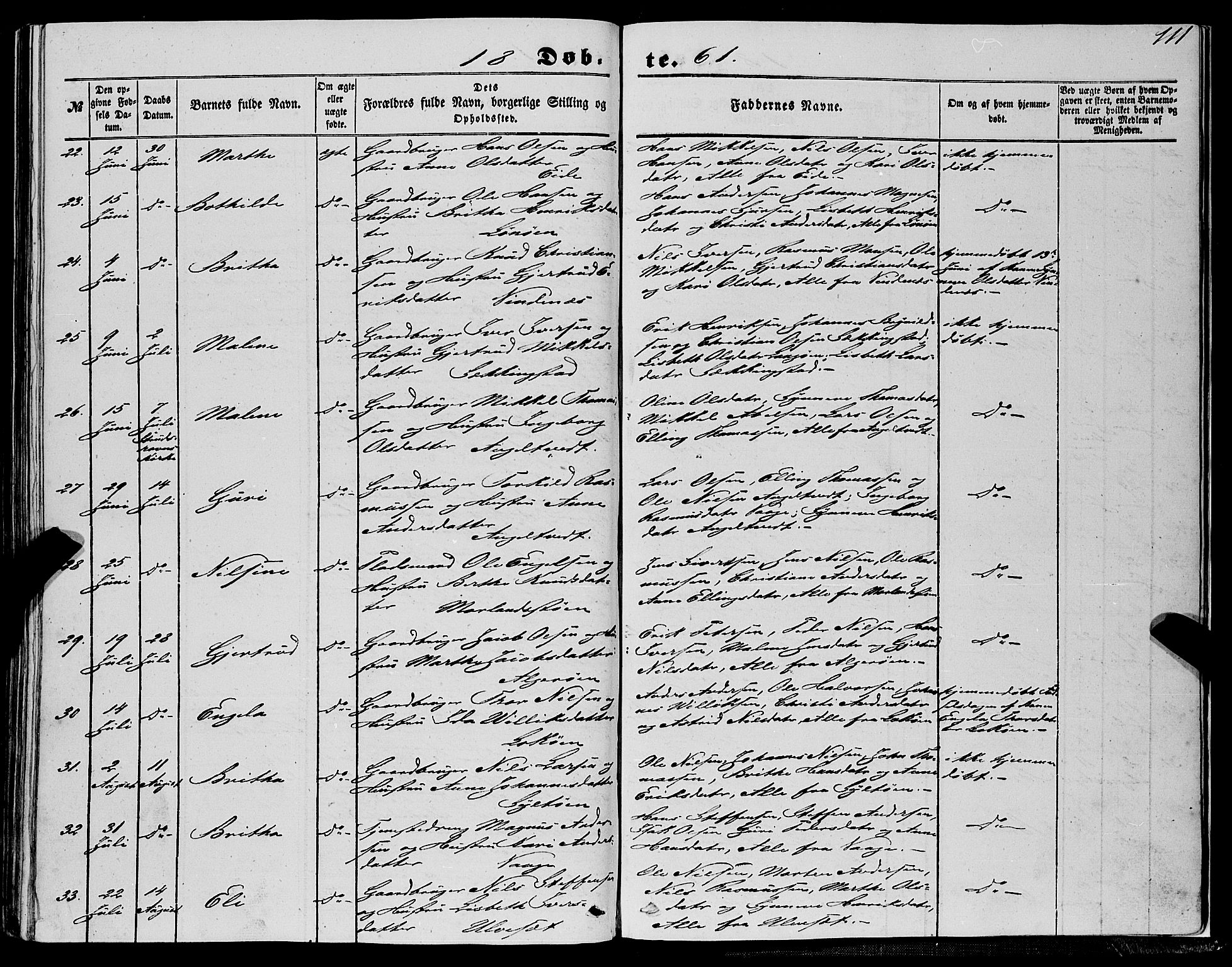 Fjell sokneprestembete, AV/SAB-A-75301/H/Haa: Ministerialbok nr. A 2, 1847-1864, s. 111