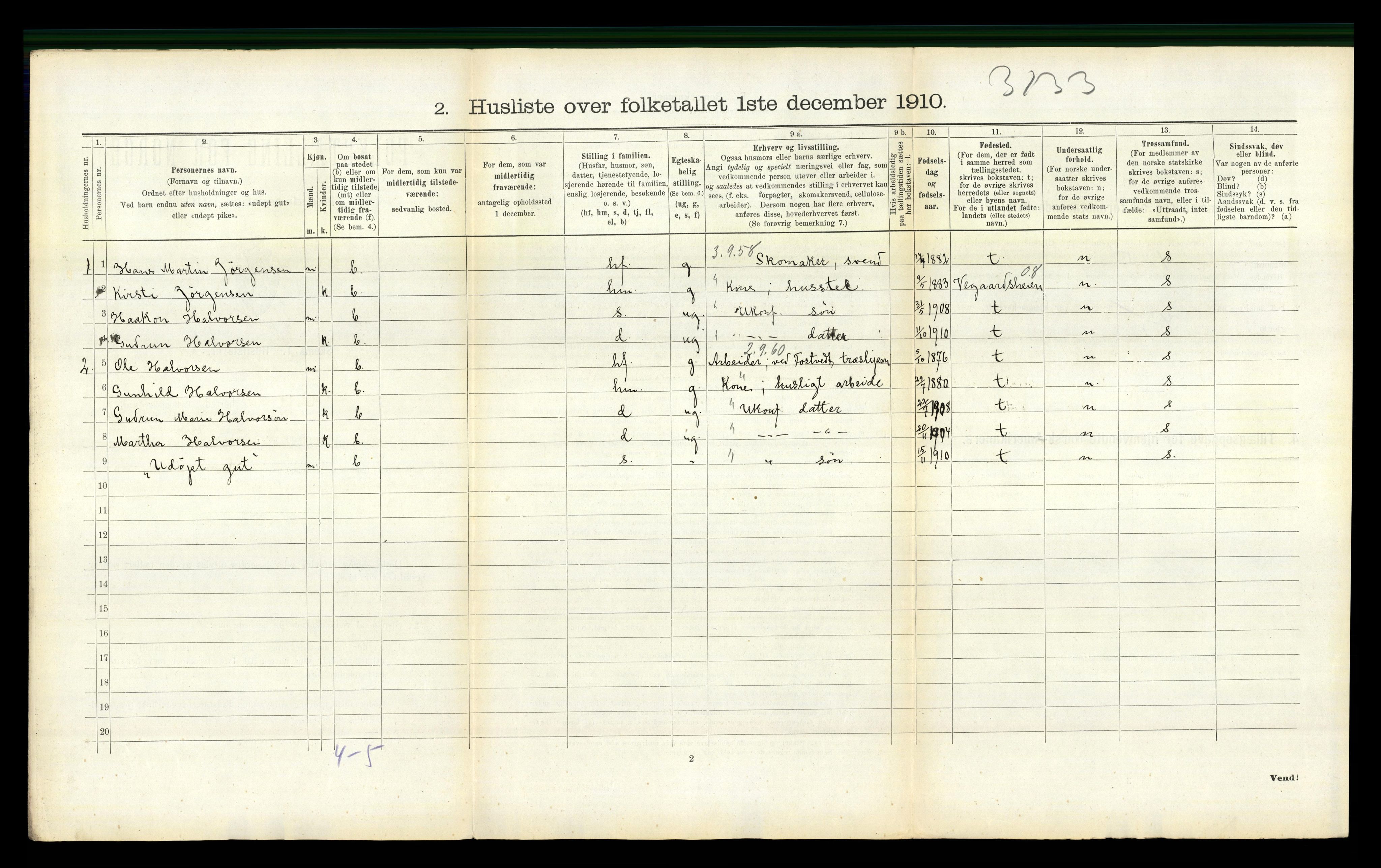 RA, Folketelling 1910 for 0914 Holt herred, 1910, s. 877