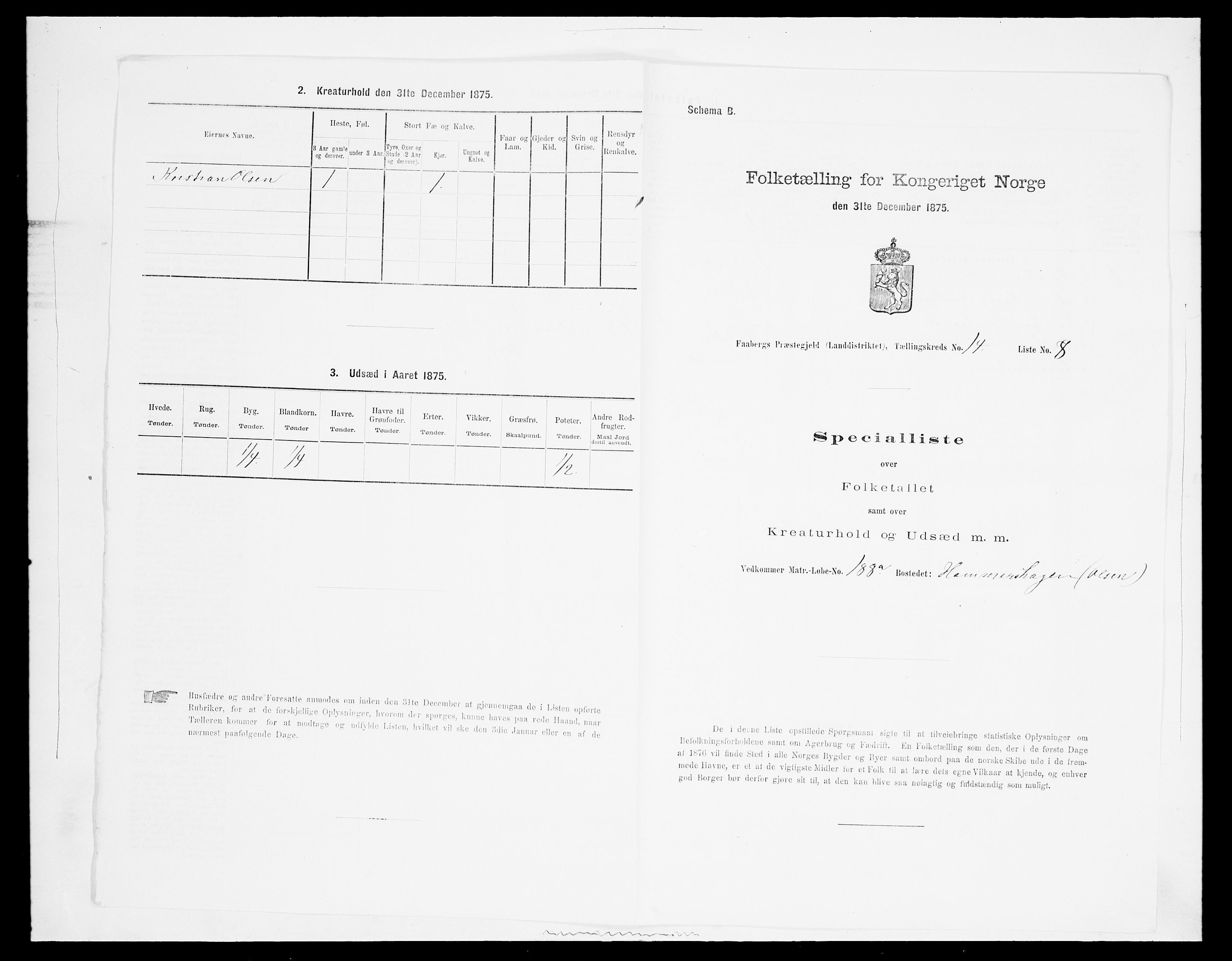 SAH, Folketelling 1875 for 0524L Fåberg prestegjeld, Fåberg sokn og Lillehammer landsokn, 1875, s. 1730